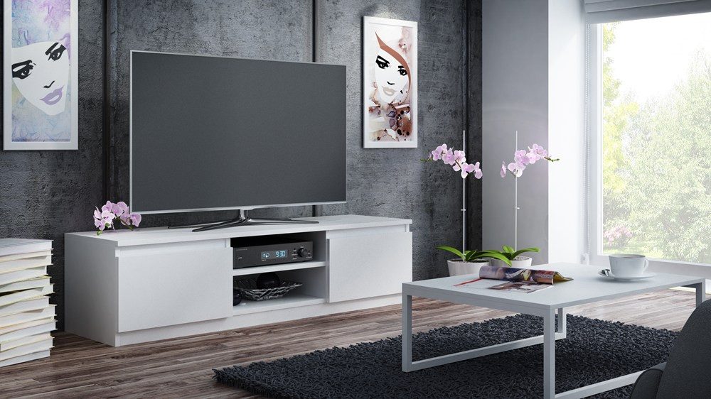 Raumhirsch Furniture Lowboard Fernsehschrank, TV-Kommode, TV Schrank 120 cm (Maße 120 x 40 x 36 cm, einfache Montage), 2 Türen, Offenes Fach, Kabelöffnung