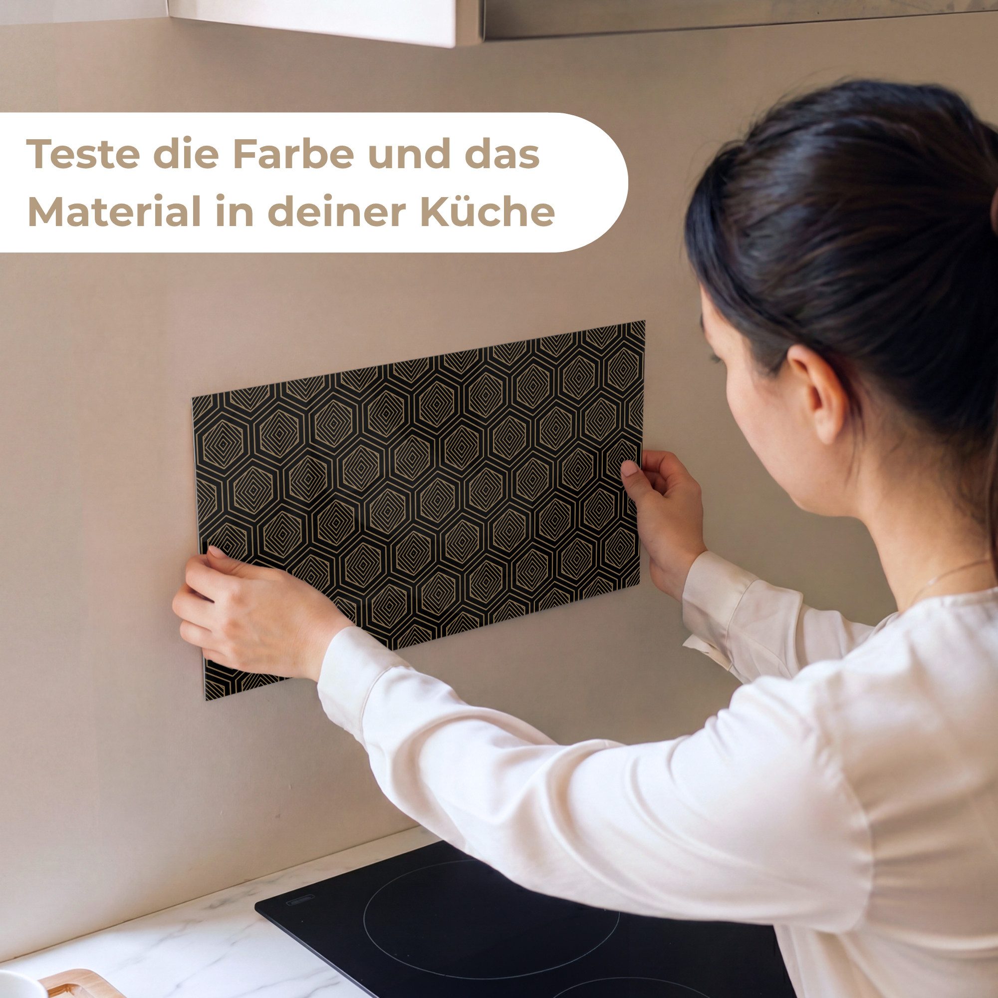 KitchenYeah Küchenrückwand Muster selbstklebend (keine Folie) Gold - Schwarz - Tunnel, (1-tlg), Spritzschutz, Küche, Rückwand, Küchenwand, Küchenfront, 30x20 cm