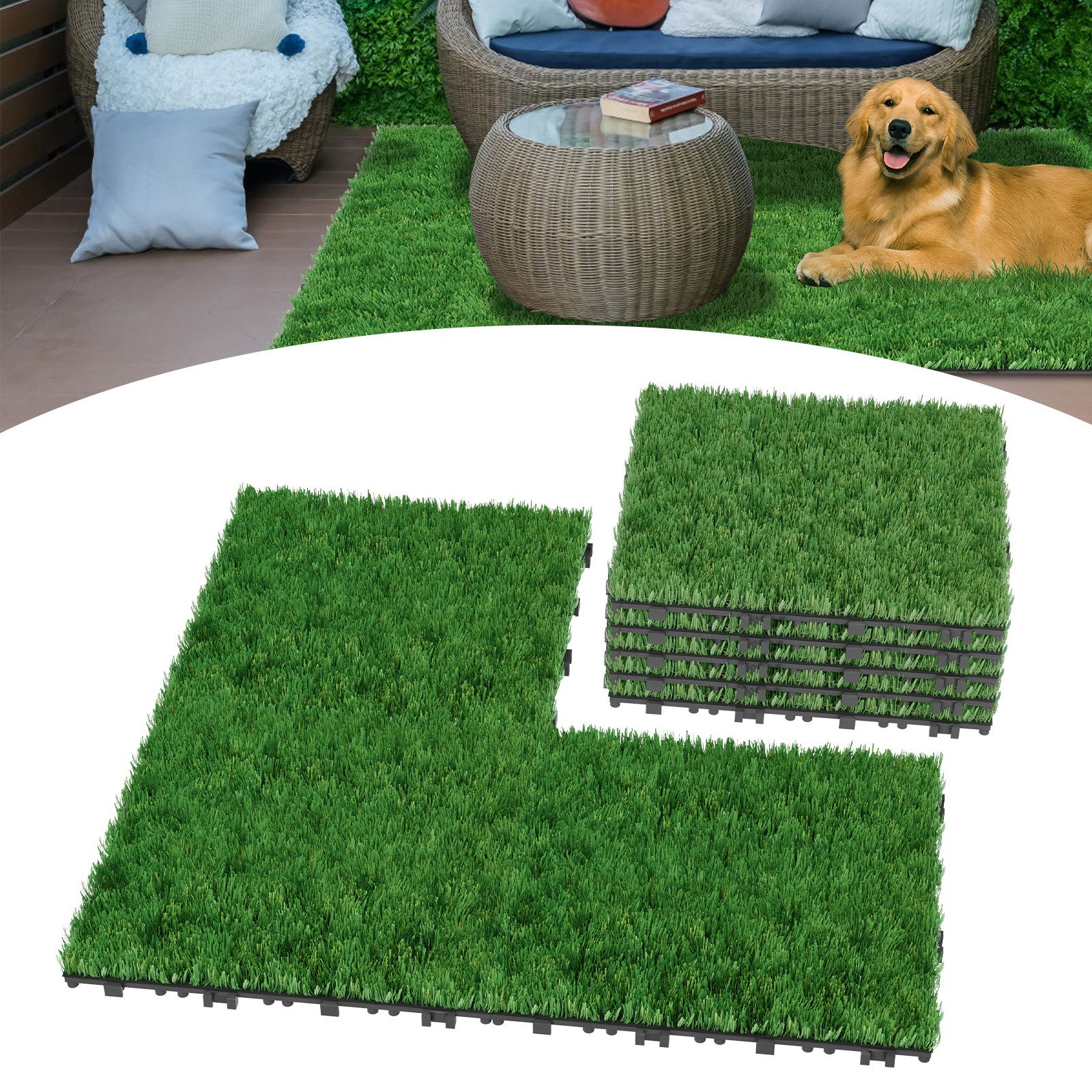 FIVMEN Kunststoff-Fliesen Kunstrasen Klickfliesen 30x30 cm, Grasmatte Rasenteppich Rollrasen, 33 St., Für Garten, Puppenhaus, Gras Zum Basteln