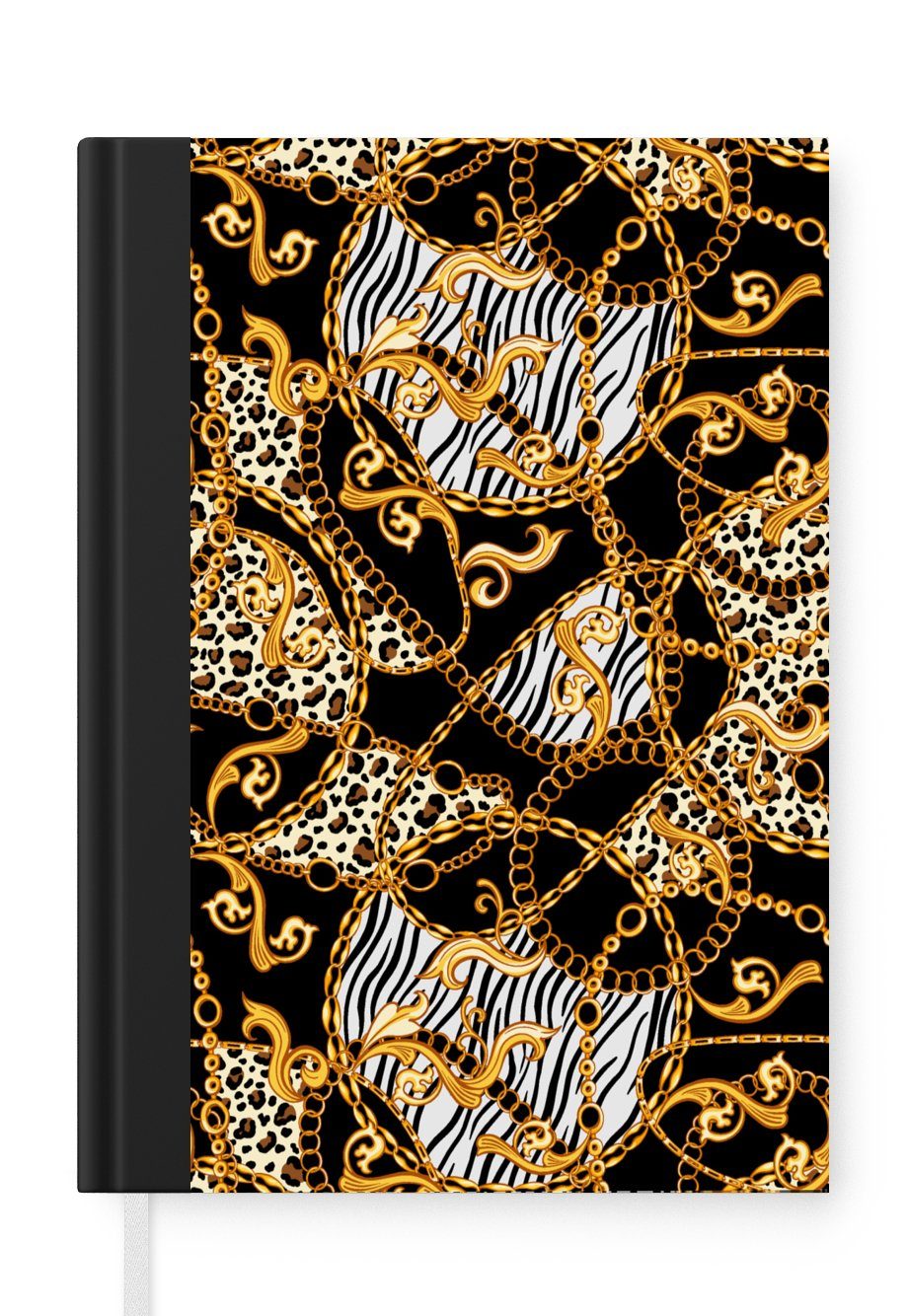 Tagebuch, Notizheft, Panther Haushaltsbuch Notizbuch Seiten, - Halskette Zebra, Gold - MuchoWow - A5, Merkzettel, Journal, 98