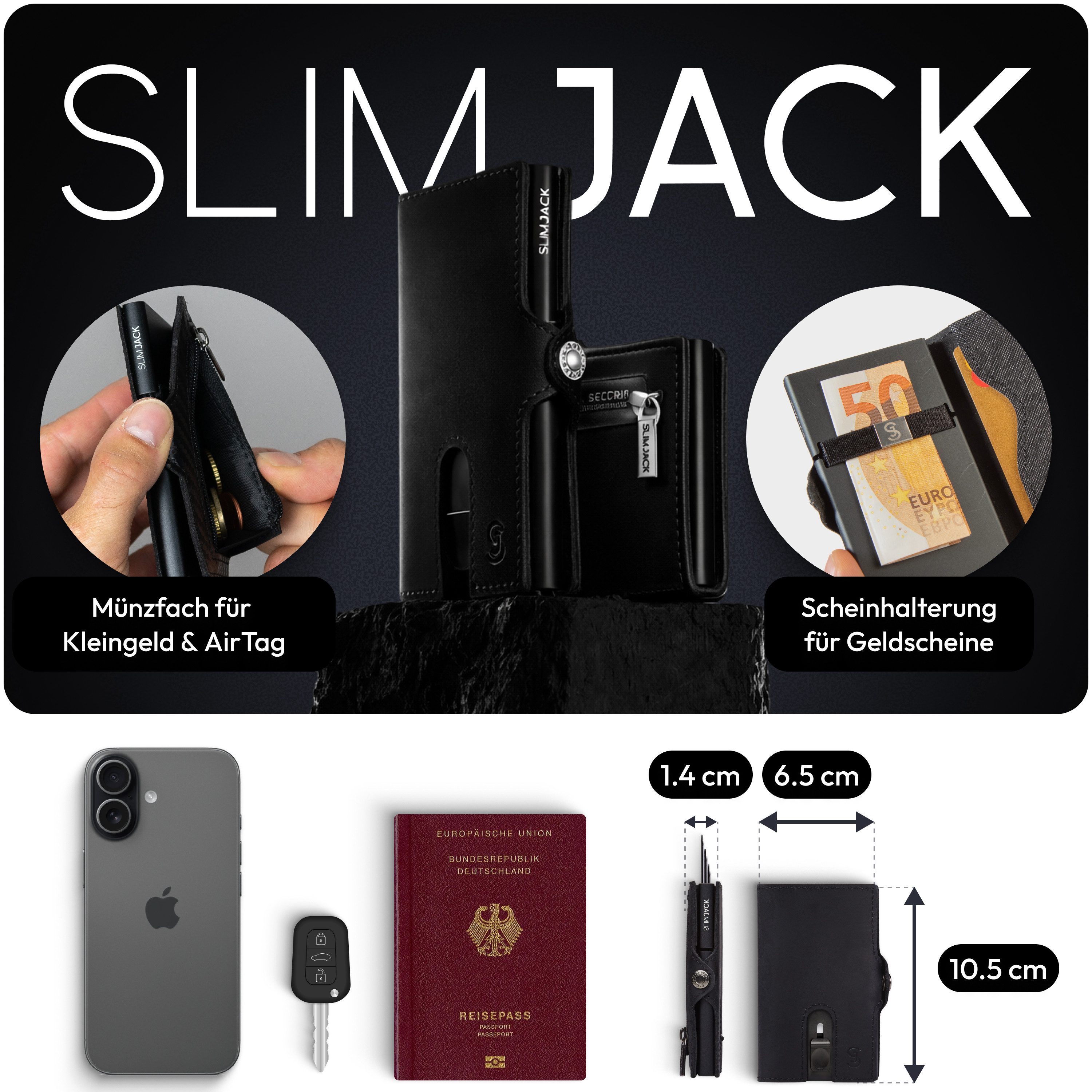 SLIMJACK Mini Geldbörse Herren - echt Leder - Münzfach RFID-Schutz - Cardholder - Slim Wallet (Portmonee), - Mini Geldbeutel - Portemonnaie - Kartenhalter - Kre – Bild 5 von 5