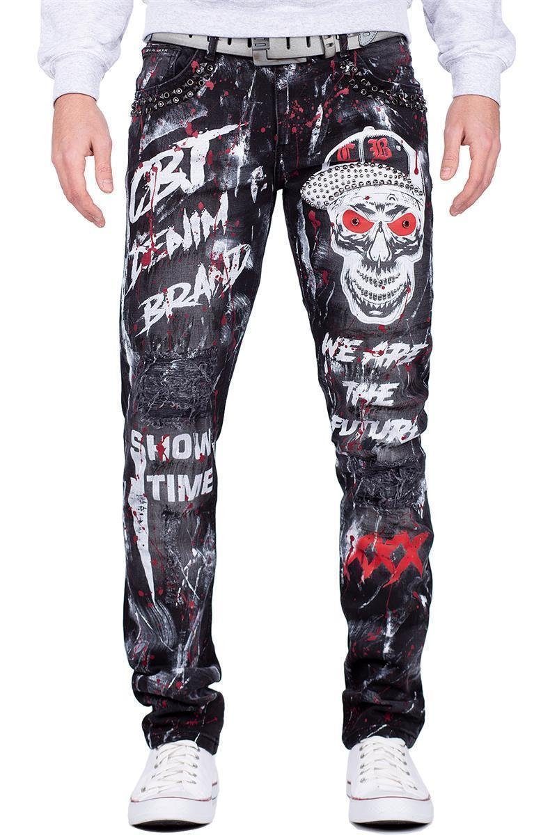 & BA-CD700 und Slim-fit-Jeans Cipo Denim Hose Nieten mit Print Totenkopf Baxx