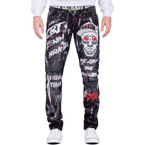 Cipo & Baxx Slim-fit-Jeans Denim Hose BA-CD700 mit Nieten und Totenkopf Print