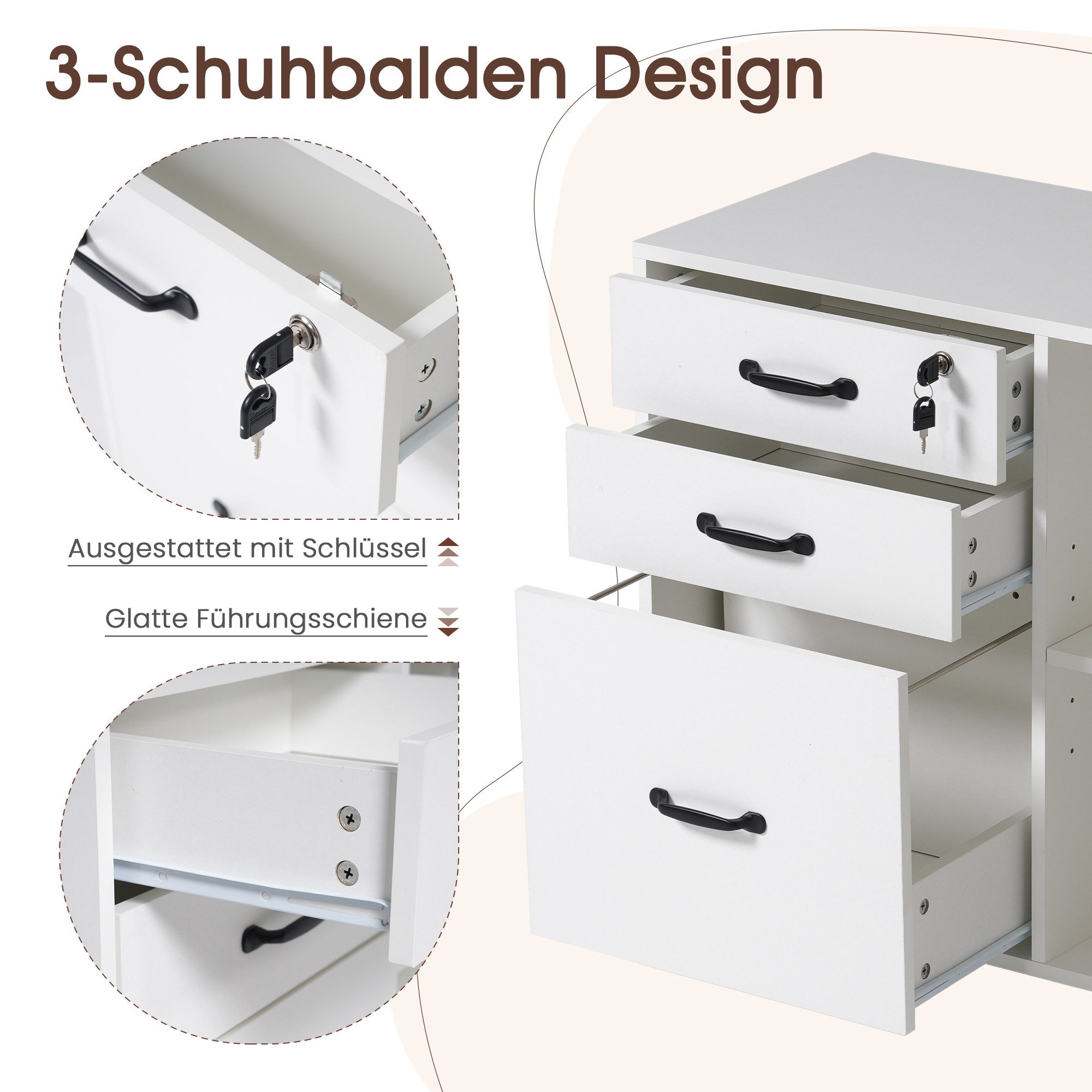 JOIVI Aktenschrank Aktenschrank mit Räder (mit 3 Schubladen und 2 offenen Ablagen, 2-tlg Mobiler Druckertisch für A4, Legal, Letter) ideal für Büro, Arbeitzimmer, Wohnzimmer, Weiß