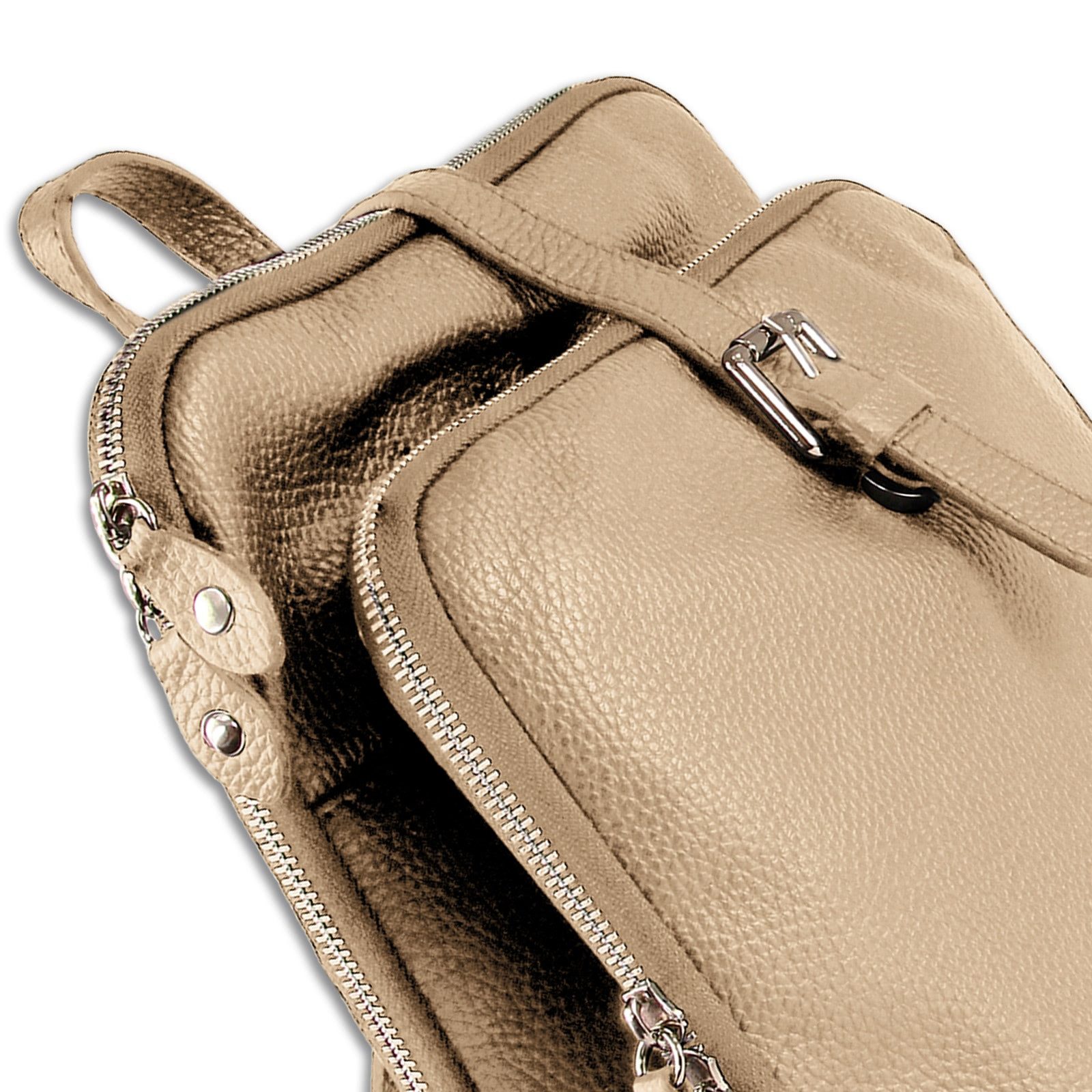 Toscanto Cityrucksack Toscanto Damen Cityrucksack Leder, Damen Leder Cityrucksack, taupe, beige ca. 33cm