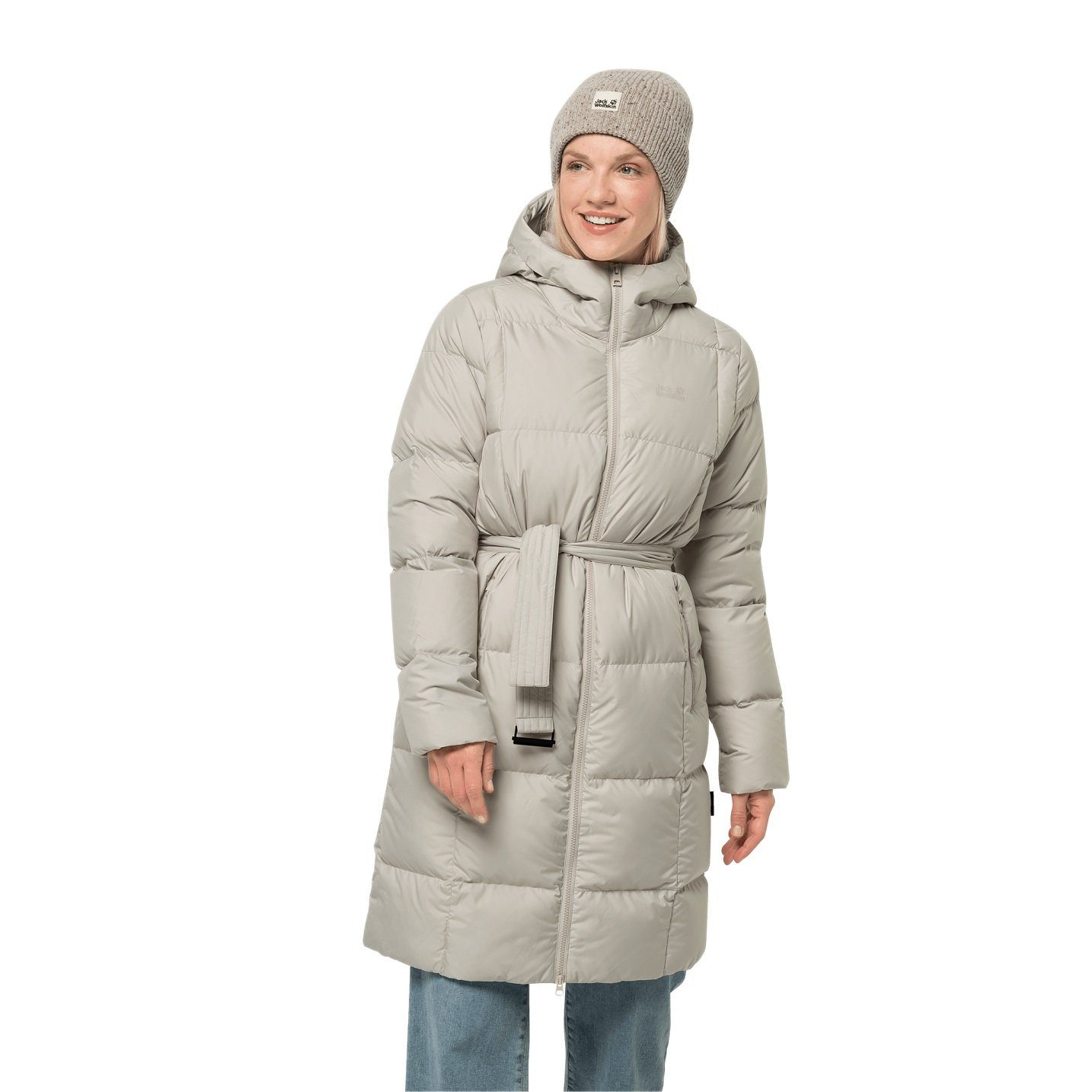 Jack Wolfskin Daunenmantel Frozen Lake Coat (winddicht, wasserabweisend) beige Damen