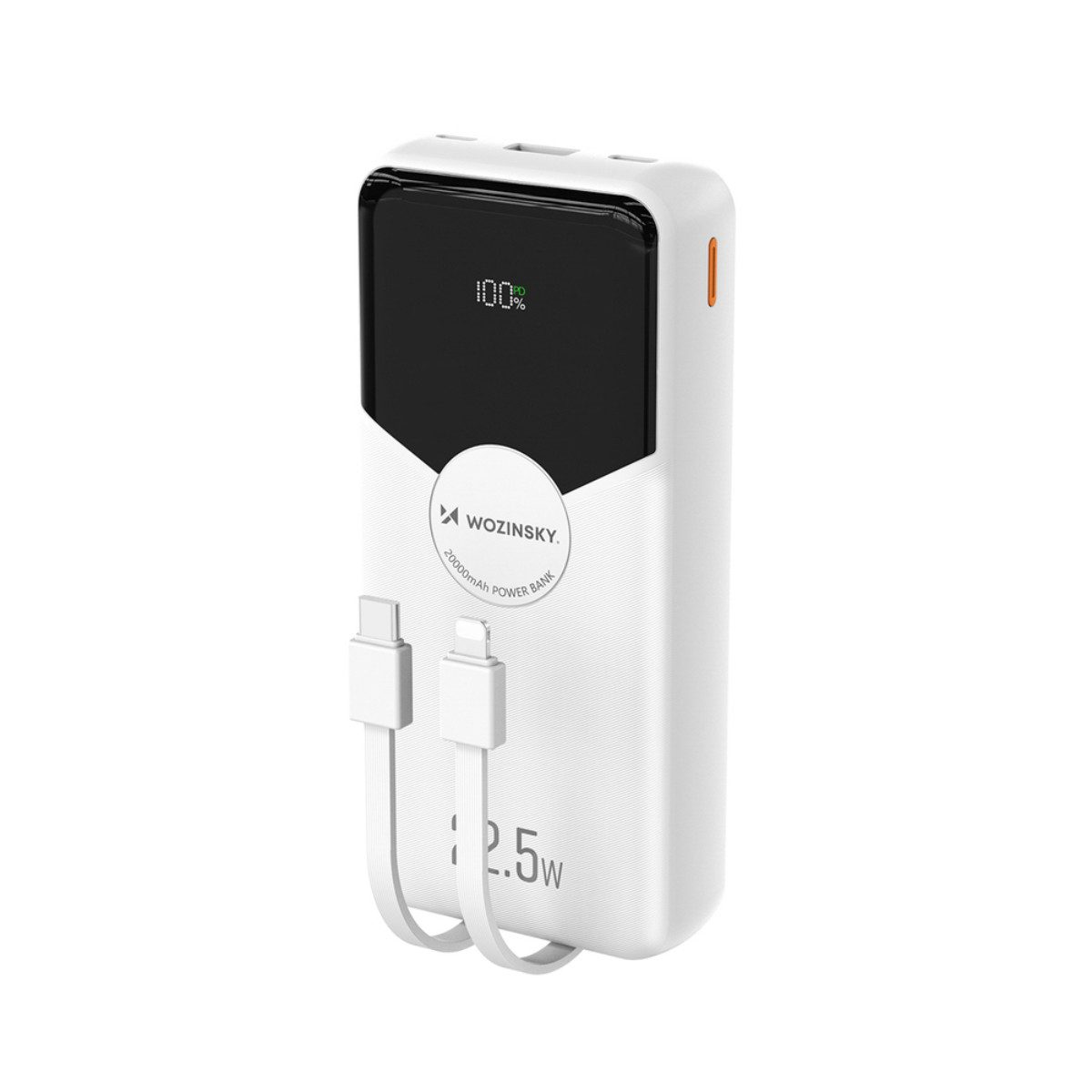 Wozinsky WFC-15W Powerbank 20000 mAh (12, 5, 9 V), Powerbank mit integrierten Kabeln