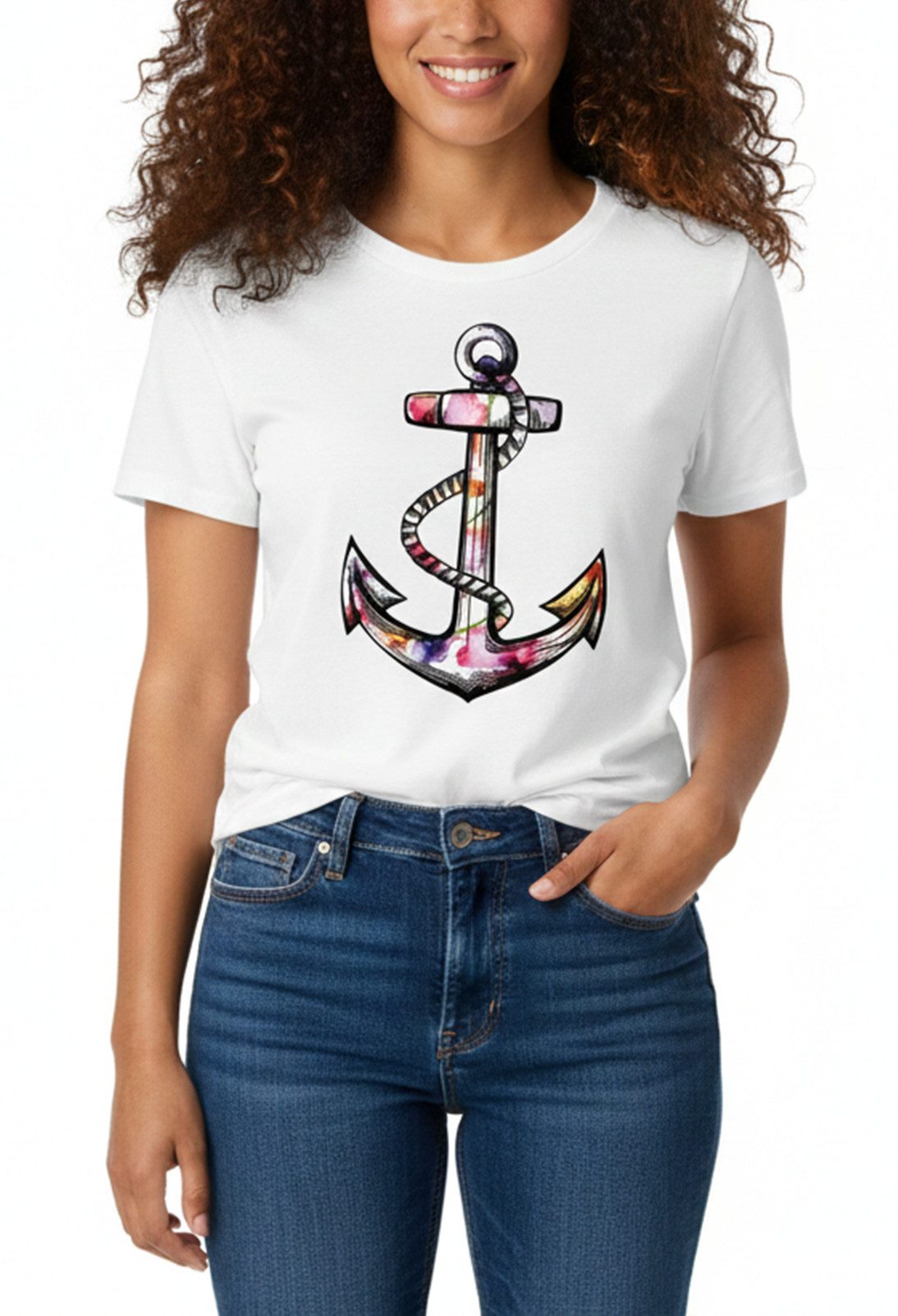 MAKAYA T-Shirt Damen Anker Top Blumen Shirt Maritim Coole Segel Sommer Tops Frauen