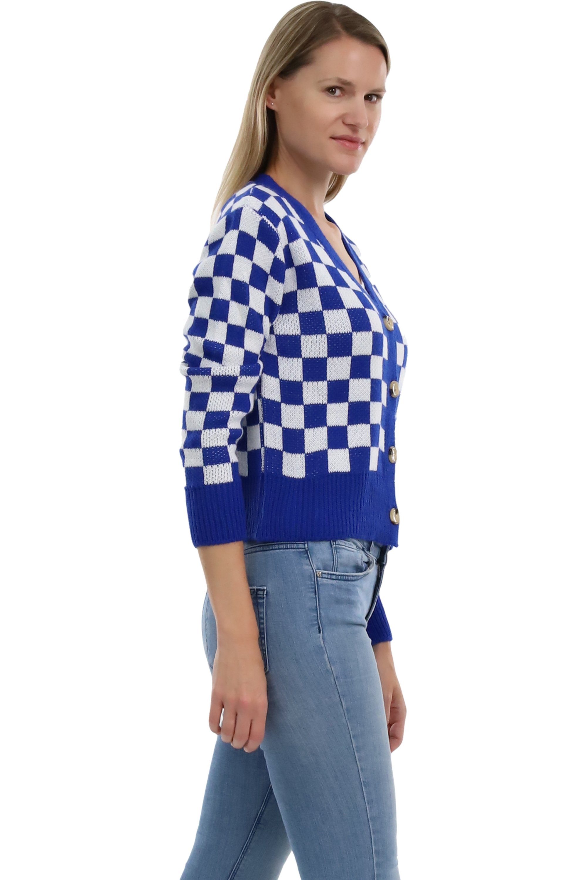 malito more than fashion Cardigan malito Damen Strickweste mit Knöpfen, Cardigan im eleganten Karodesig knöpfbare kurze Strickjacke im Karodesign