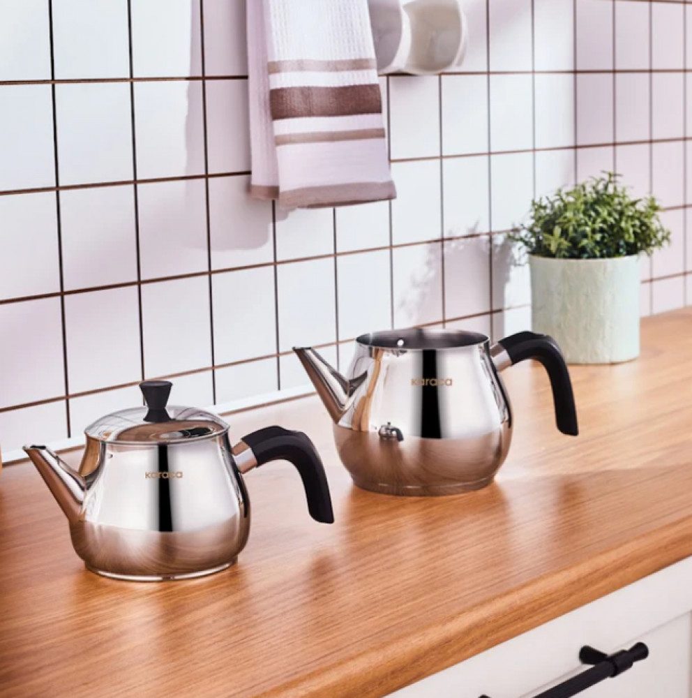 Karaca Teekanne Karaca Kayra Edelstahl-Teekannen-Set, 2.7L, Schwarz, Induktion