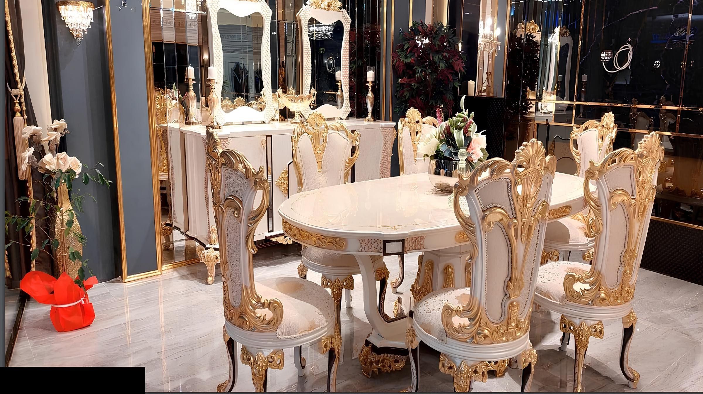 Xlmoebel Esszimmer-Set Esstisch Stühle Anrichte Spiegel Holz Gruppe 10tlg., (10-St), Made in Europa