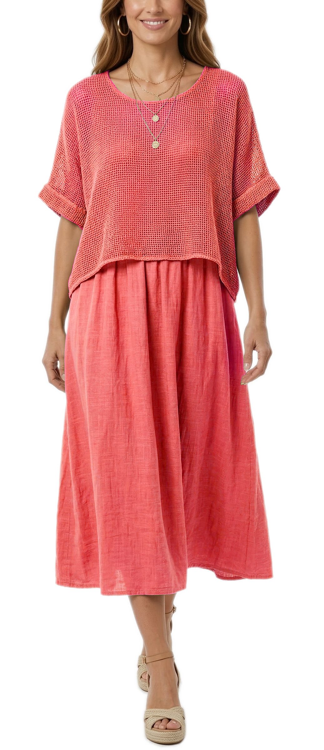 dy_mode Sommerkleid Damen Sommerkleid Midikleid in Zweiteiler-Optik Lagenlook Kleid in Unifarben, Zweiteiler-Optik