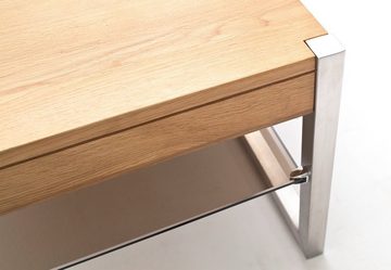 MCA furniture Couchtisch Migel (Wohnzimmertisch Asteiche massiv und Edelstahl, mit Ablage), quadratisch