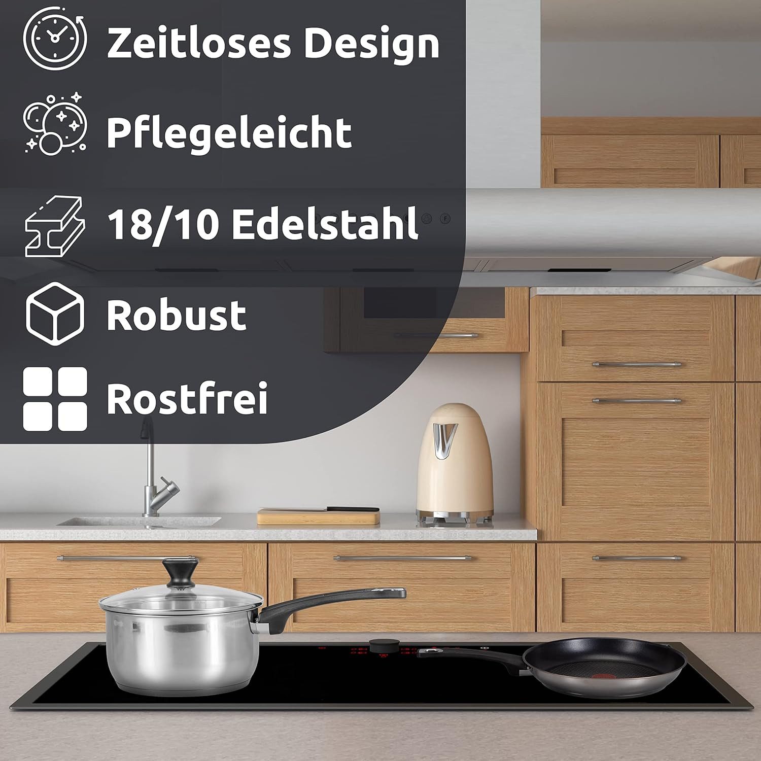 Tefal Pfannen-Set Jamie Oliver E76 Pfannenset 20cm + 26cm, Edelstahl 18/10 (Bratpfannenset), Antihaftbeschichtet