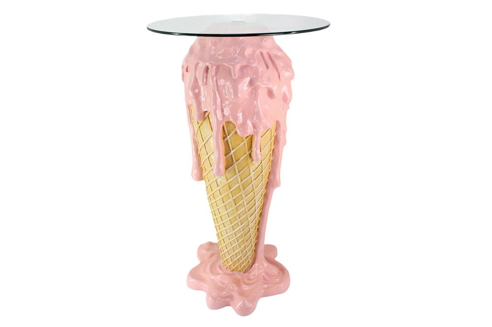 riess-ambiente Bistrotisch ICE CREAM 105cm beige/rosa- Glas, Eiswaffel, handgemacht, rund, modern (Einzelartikel, 1-St), Pop-Art Bartisch - ideal für Küche, Essbereich od. kleine Sitznischen
