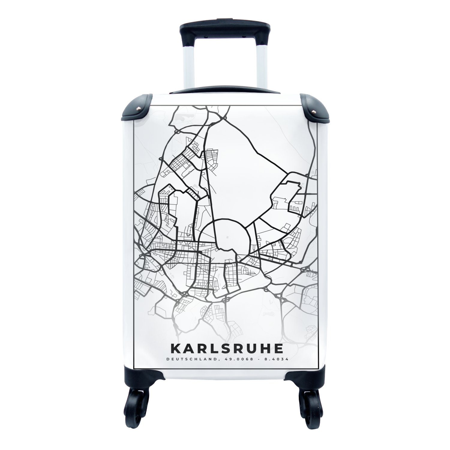 MuchoWow Handgepäckkoffer Karlsruhe - Karte - Stadtplan, 4 Rollen, Reisetasche mit rollen, Handgepäck für Ferien, Trolley, Reisekoffer