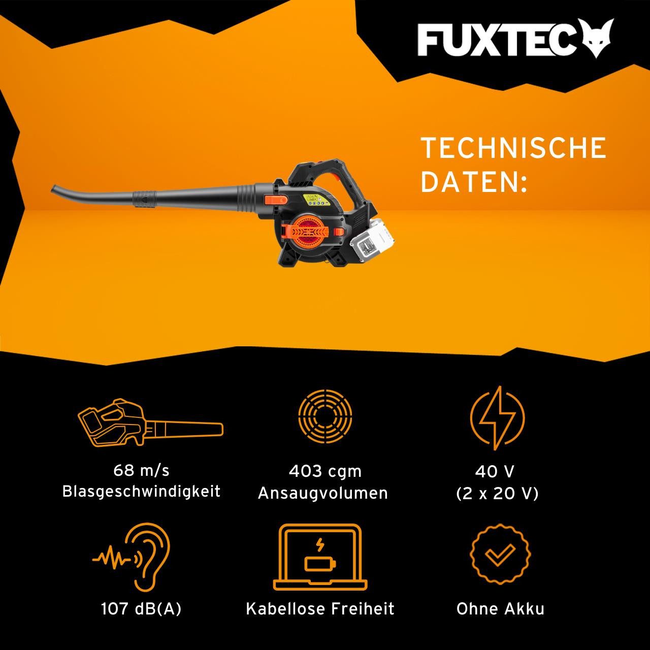 FUXTEC Akku-Laubbläser FX-E2LBS, 685,1 m³/h, 40V 2-in-1 Bläser/Sauger, inkl günstig online kaufen