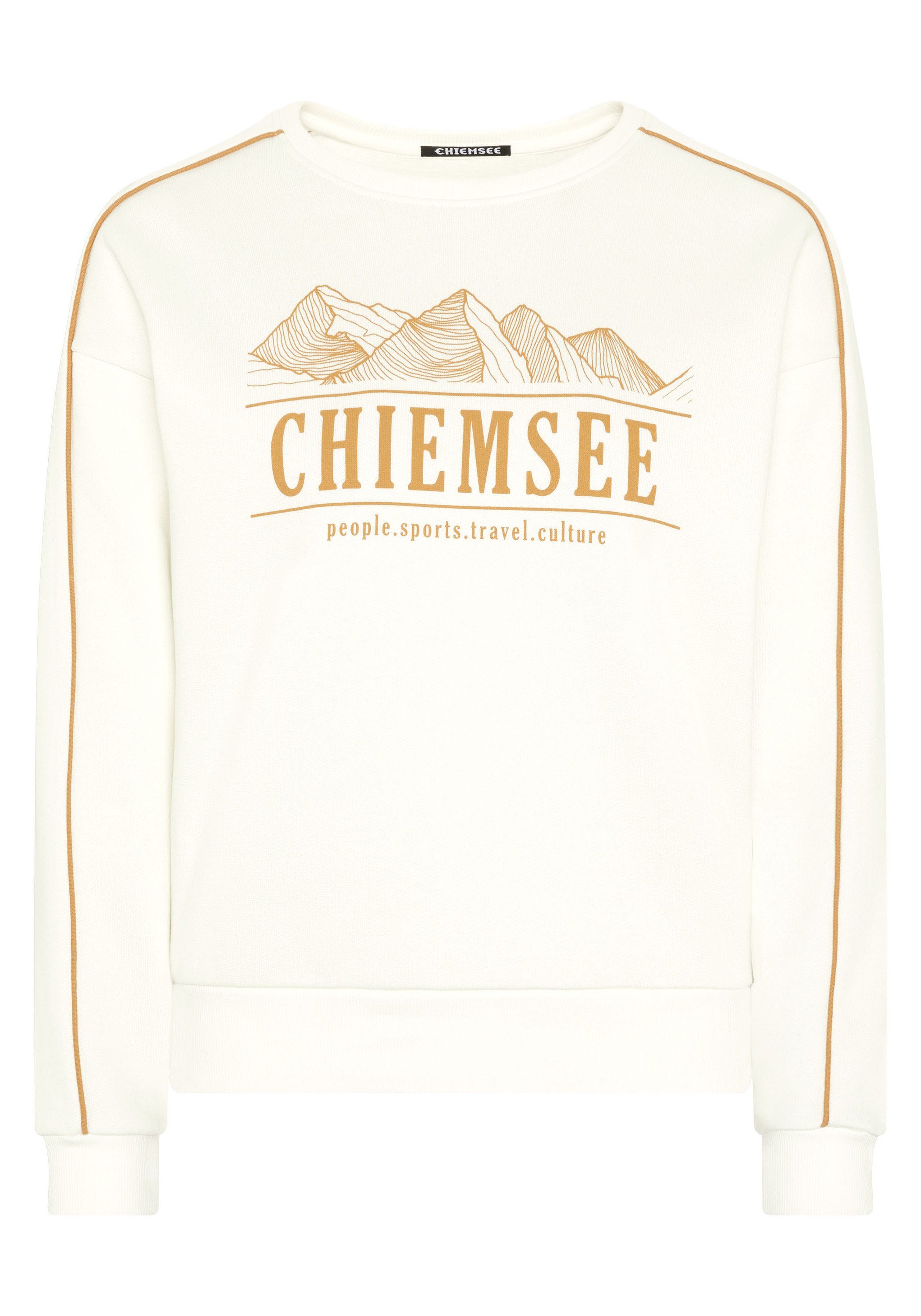 Chiemsee Sweatshirt Sweater in V Shape mit Printmotiv 1 CHIEMSEE Damen Sweater mit Mountain Print und Schriftzugen