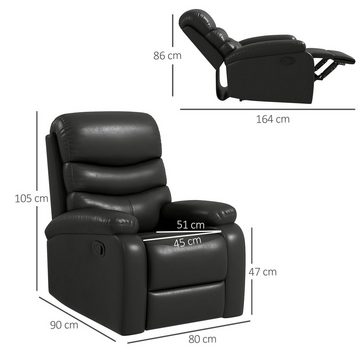 HOMCOM Relaxsessel Liegesessel Sessel mit Liegefunktion TV-Sessel mit 145° Neigungswinkel (Fernsehsessel, 1-St., Seniorensessel), bis 125 kg Belastbar, Schwarz 78 x 90 x 105 cm