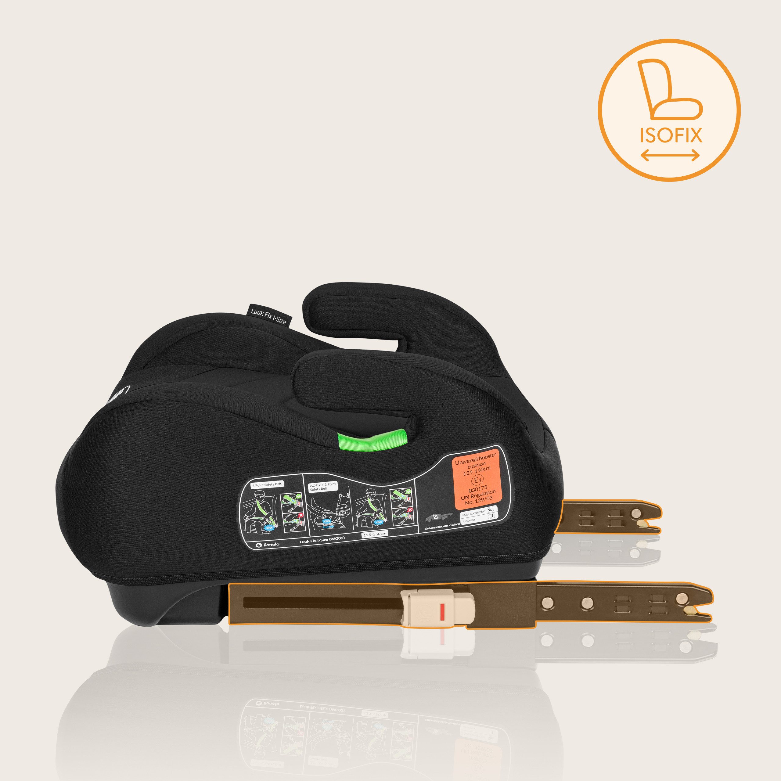 lionelo Kindersitzerhöhung LUUK FIX I-SIZE, ab: ab 2 Jhre, bis: bis zu 4 Jahre oder länger, ab: 125,00 cm, bis: 150,00 cm, (Set), ISOFIX / I-SIZE / Maschinenwaschbar / 22-36 kg / 125-150 cm