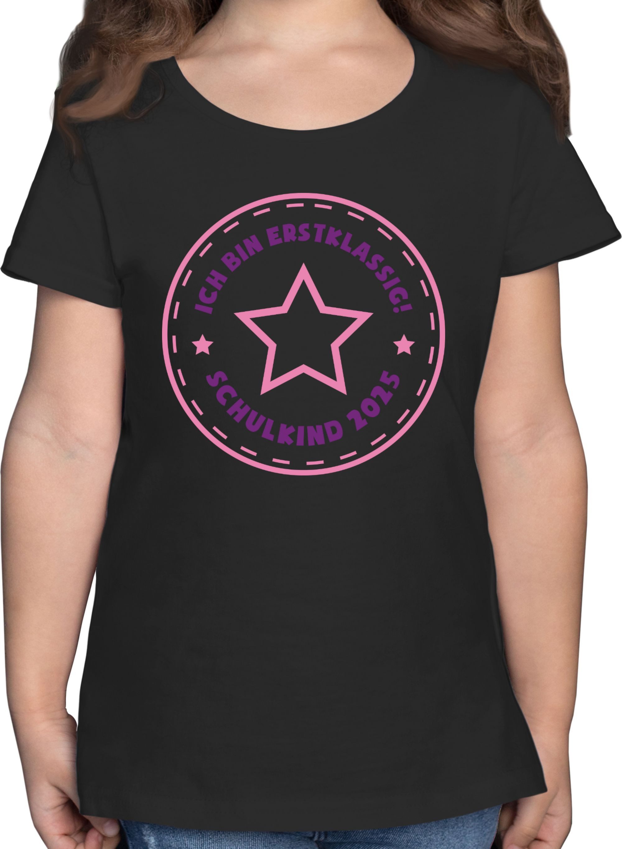 Shirtracer T-Shirt Schulkind 2025 Ich bin erstklassig Stern rosa Einschulung Mädchen