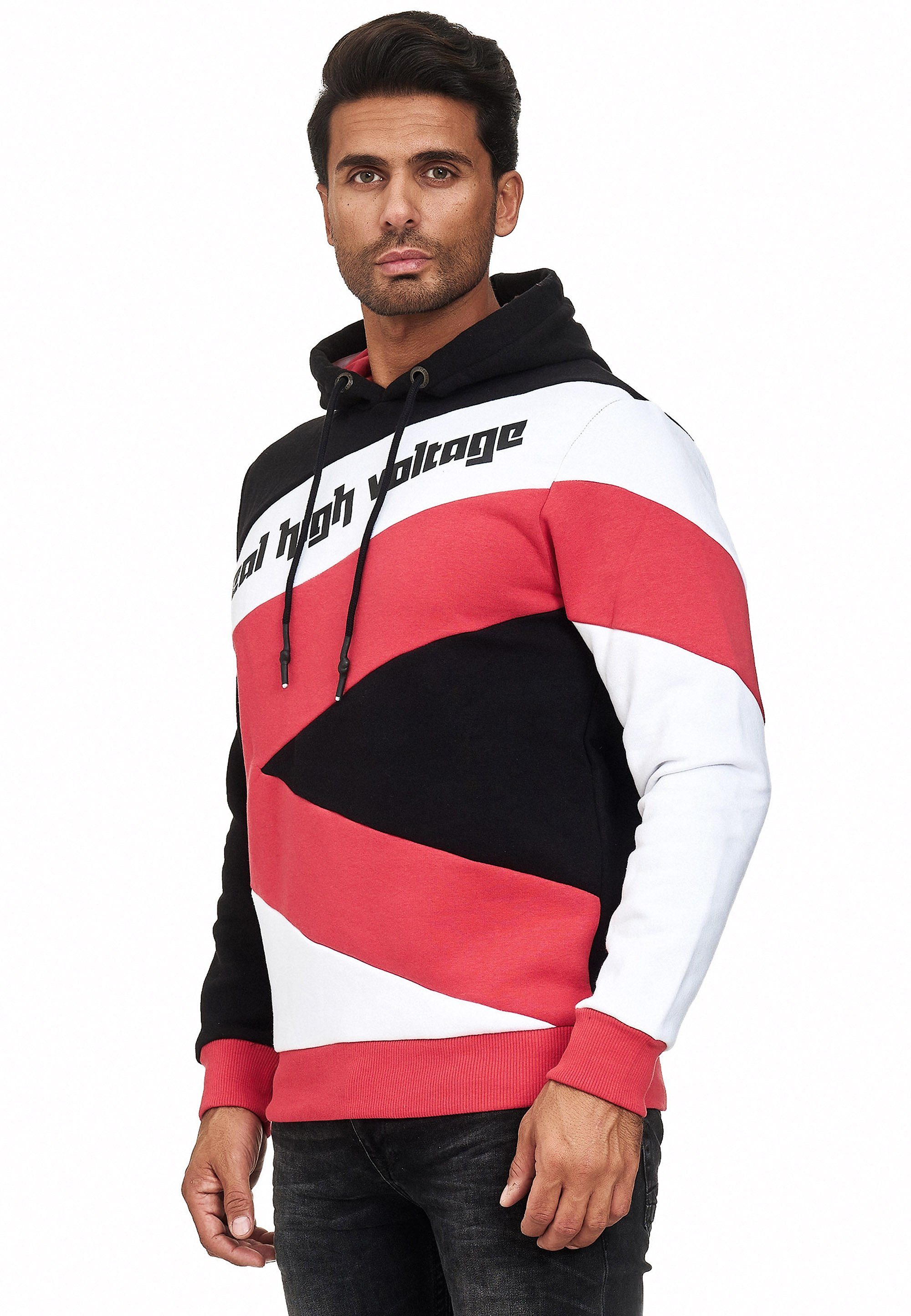 Rusty Neal Kapuzensweatshirt in schwarz-rot Design sportlichem