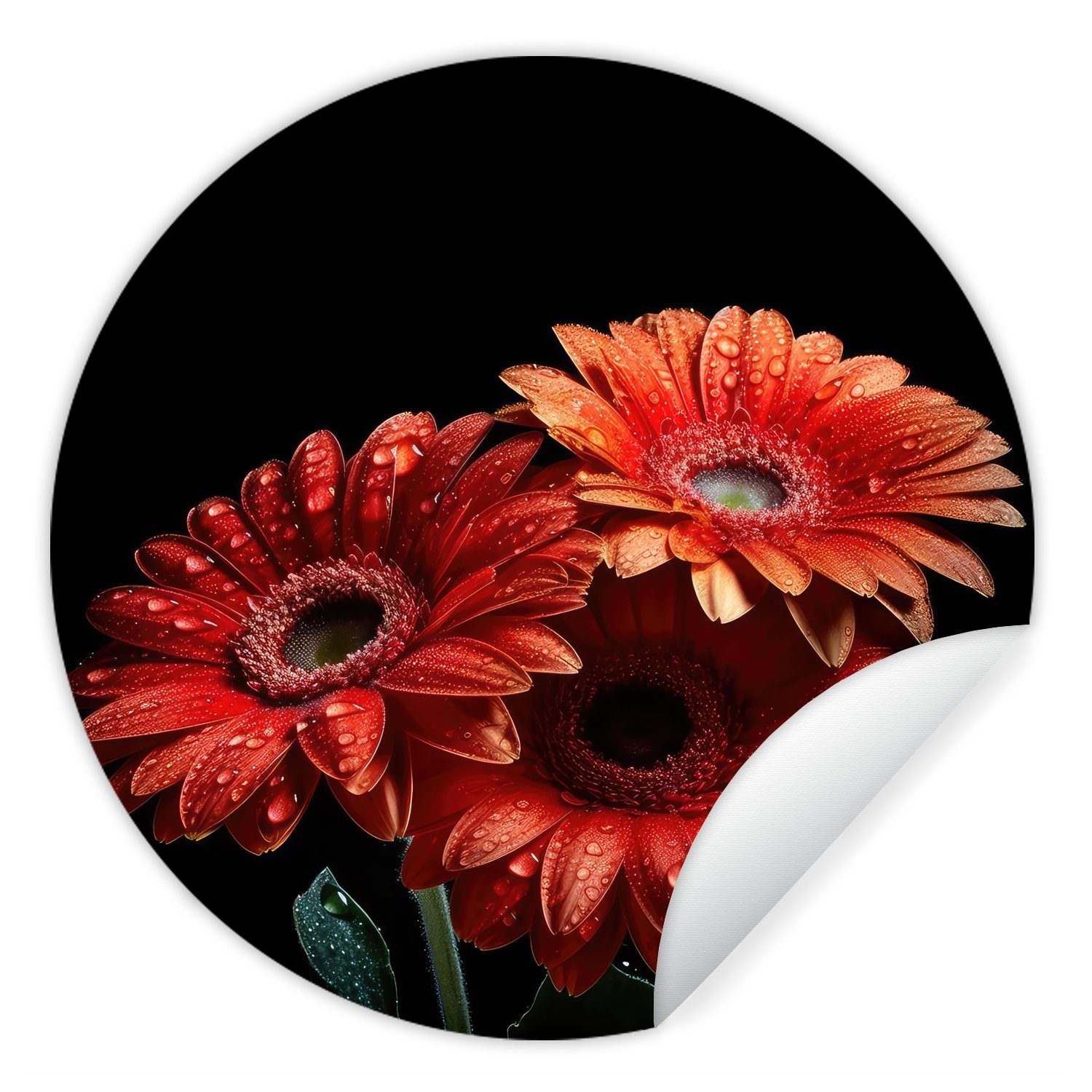 MuchoWow Wandsticker Blumen - Botanisch - Rot - Gerbera - Natur (1 St), Tapetenkreis für Kinderzimmer, Tapetenaufkleber, Rund, Wohnzimmer
