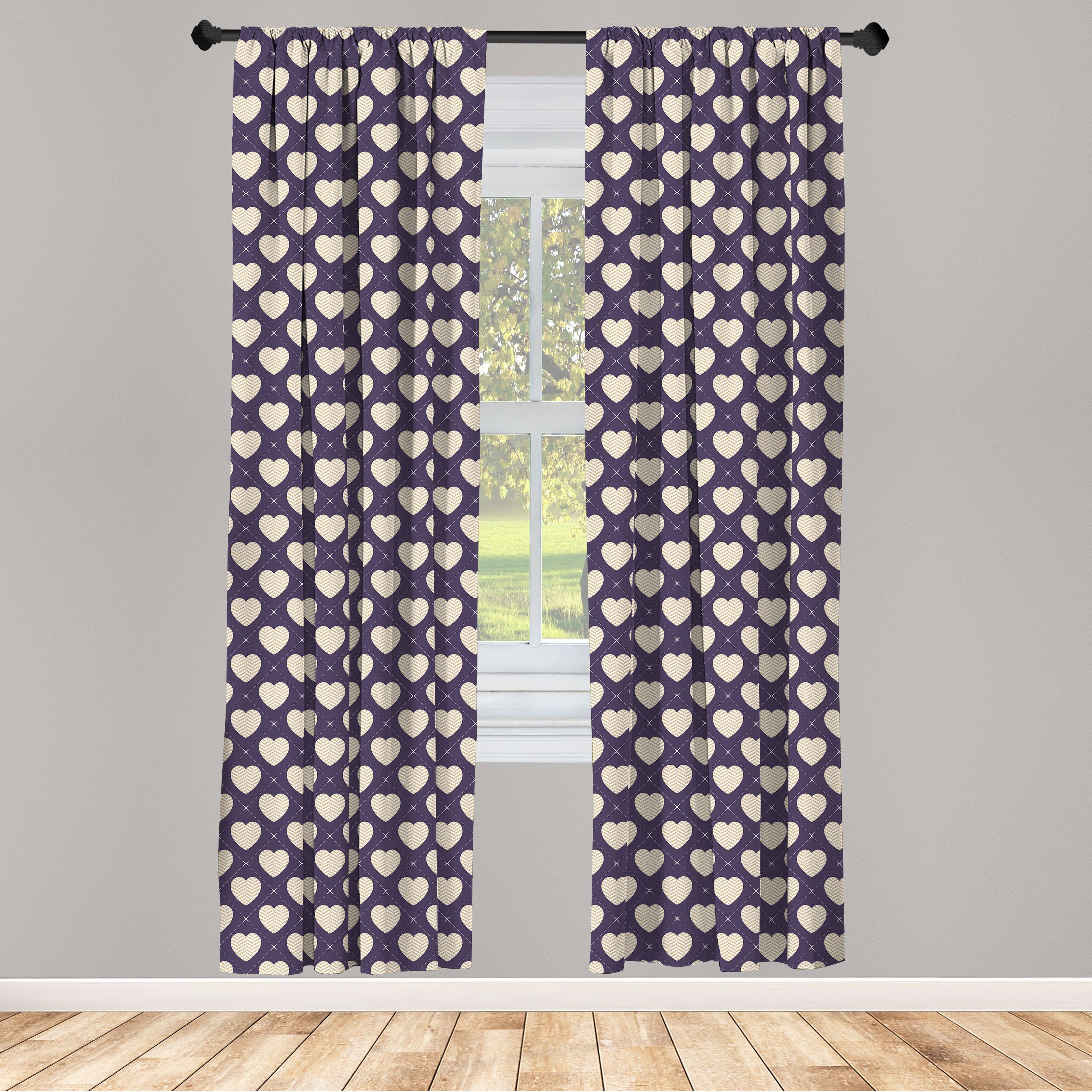 Gardine Vorhang für Wohnzimmer Schlafzimmer Wellenförmige Pastellherzen Microfaser, Dekor, Verziert Romantisch Abakuhaus