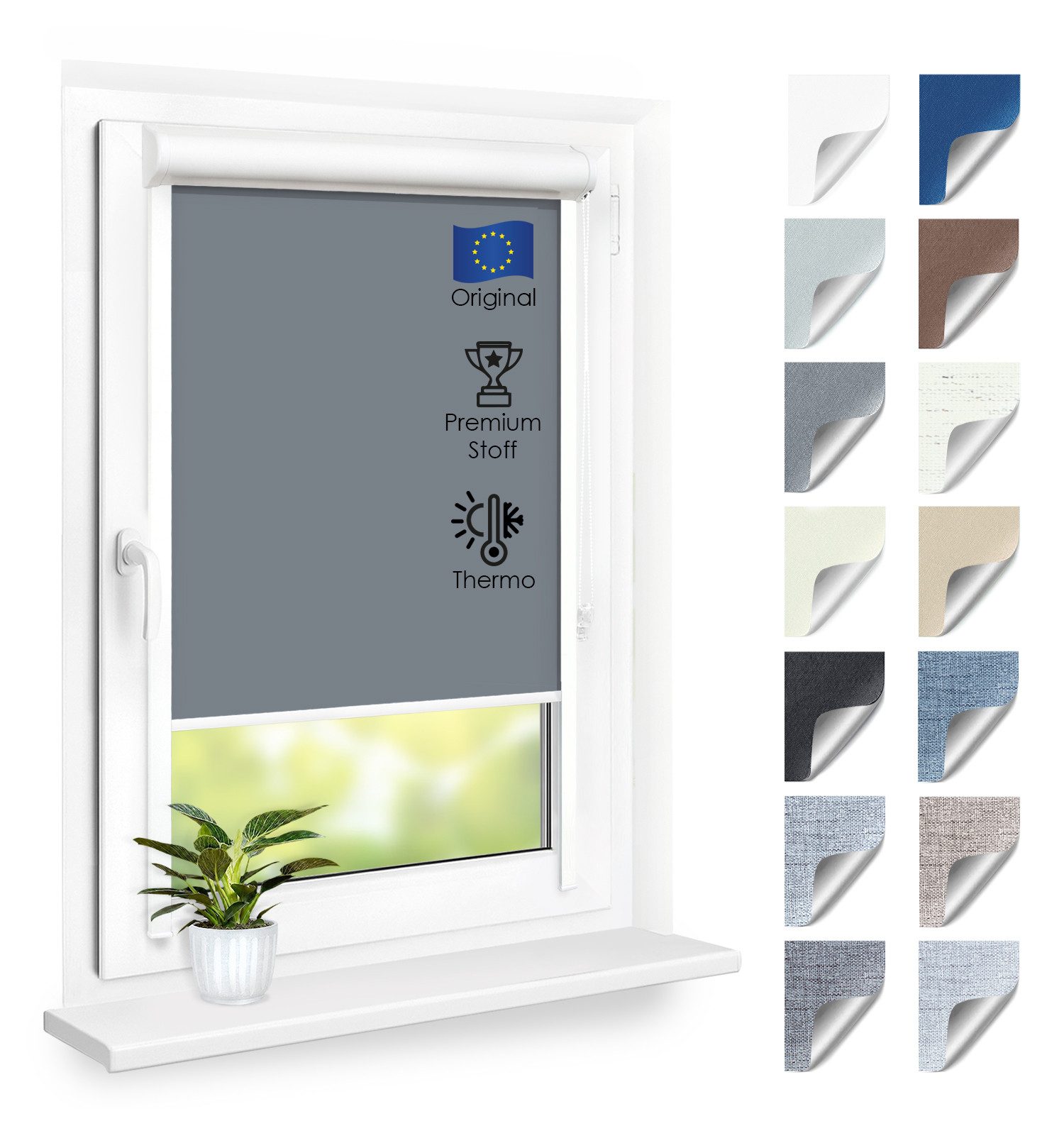 Rollo Premium Blackout Thermo Kassettenrollo mit Seitenführung, DomDeco, blickdicht, ohne Bohren, zum Kleben oder Schrauben