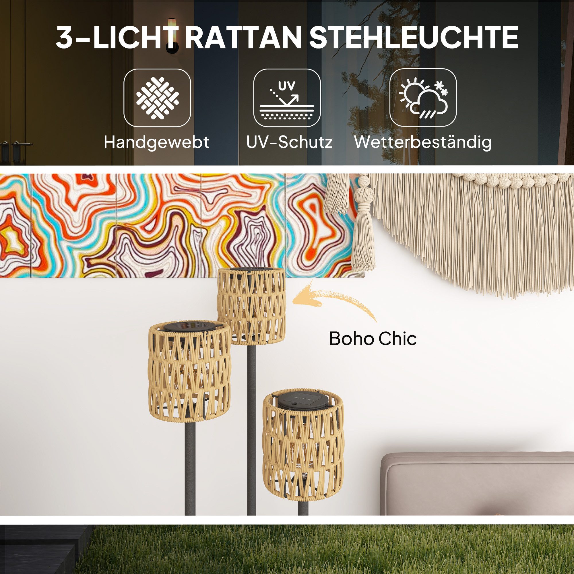 Helios Leuchten 202082 Rattanlampe – Honigfarben, Pendelleuchte Landhausstil, Ø 38 Cm, 1xE27, Höhe Verstellbar