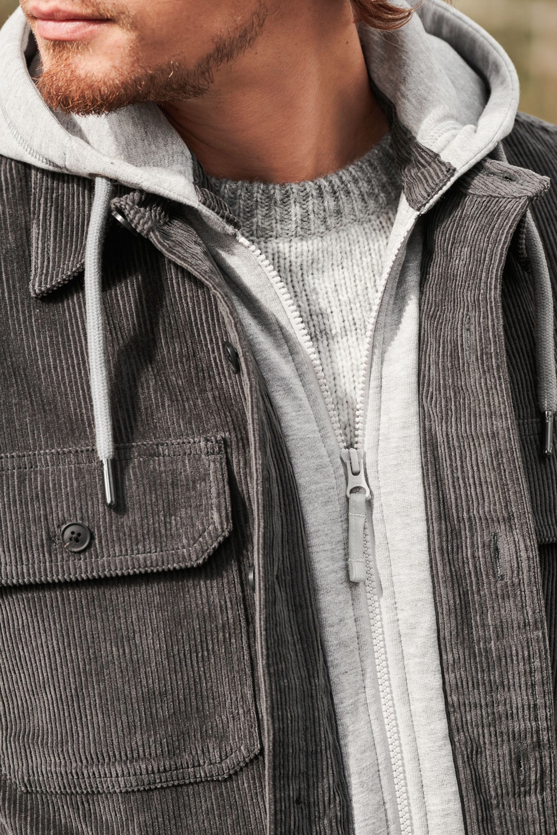 Borgfutter Grey (1-St) Kapuze Hemdjacke Cord Next mit mit Hemdjacke aus