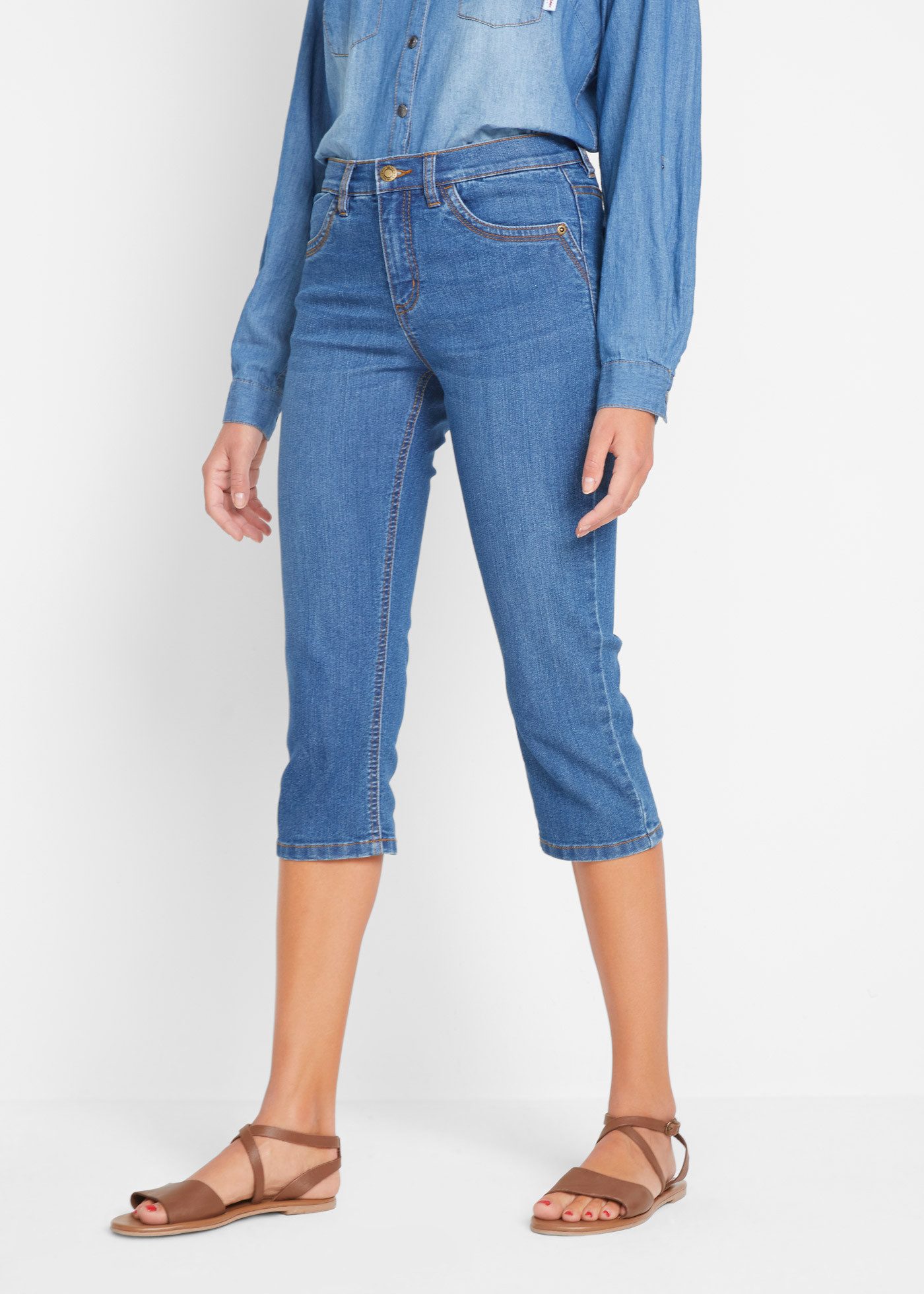 bonprix Caprijeans Slim Fit Passform, erhältlich in mehreren Größen, mit St günstig online kaufen