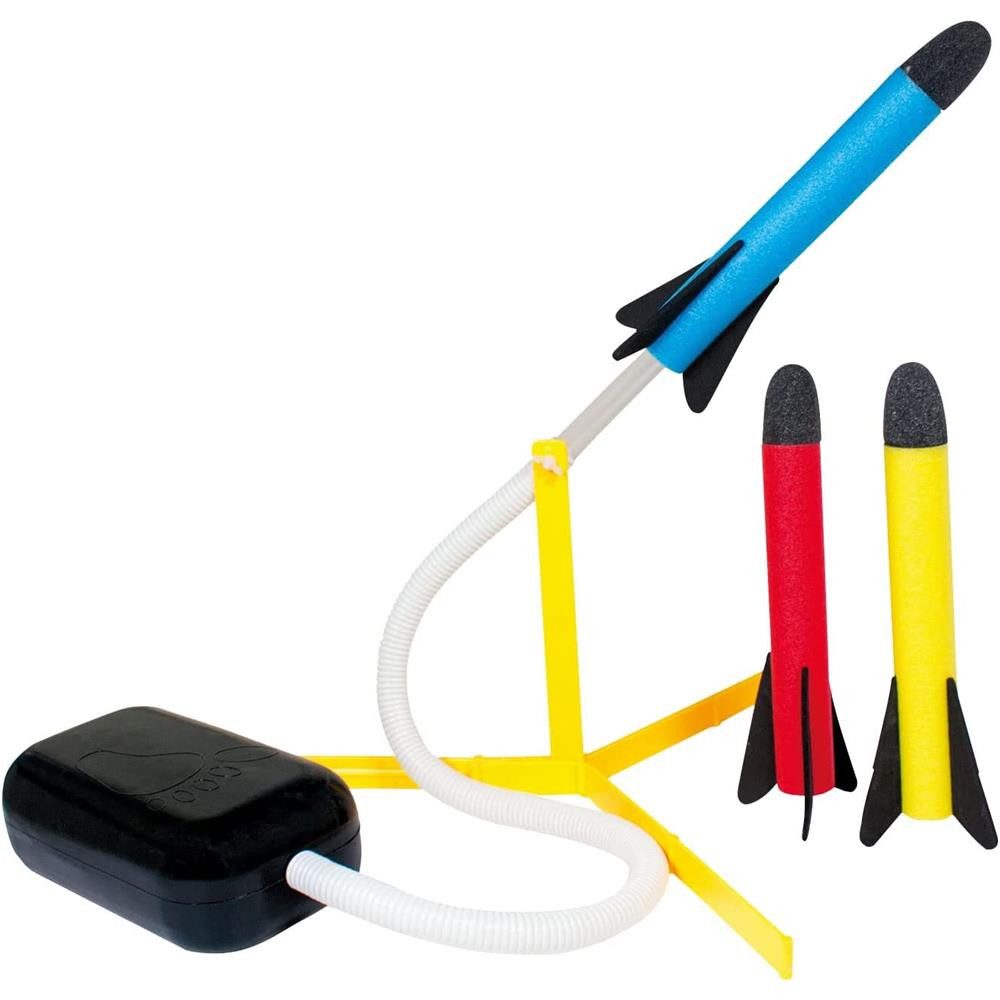 Günther Spiel Raketenspiel Air Rocket, Flugspiel mit 3 Schaumstoff-Raketen Startpumpe