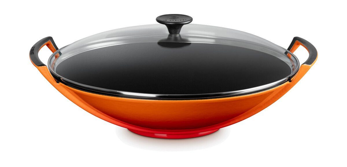 LE CREUSET Wok Wok mit Glasdeckel 36 cm Ofenrot
