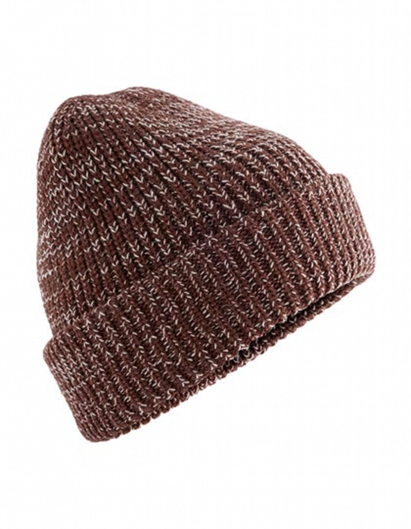 Beechfield® Beanie Herren Strickmütze / Wintermütze mit Umschlag in Mélange-Optik einlagiger, gerippter Strick