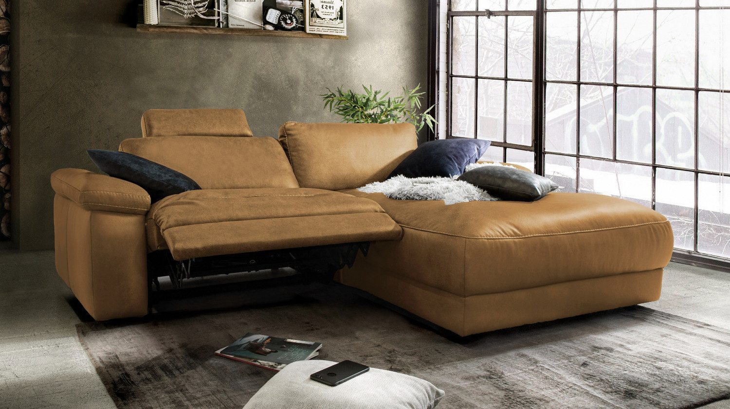 KAWOLA Ecksofa LOLA, Couch L-Form rechts oder links, Sitzvorzug motorisch, Stoff oder Leder