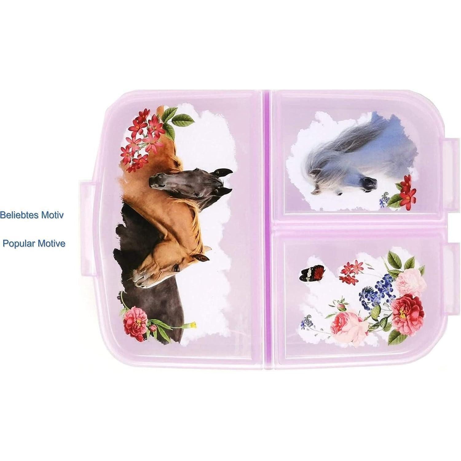 LuxusKollektion Lunchbox Brotdose Kinder Lunchbox Fächer Unterteilung BPAfrei Pferd Horses