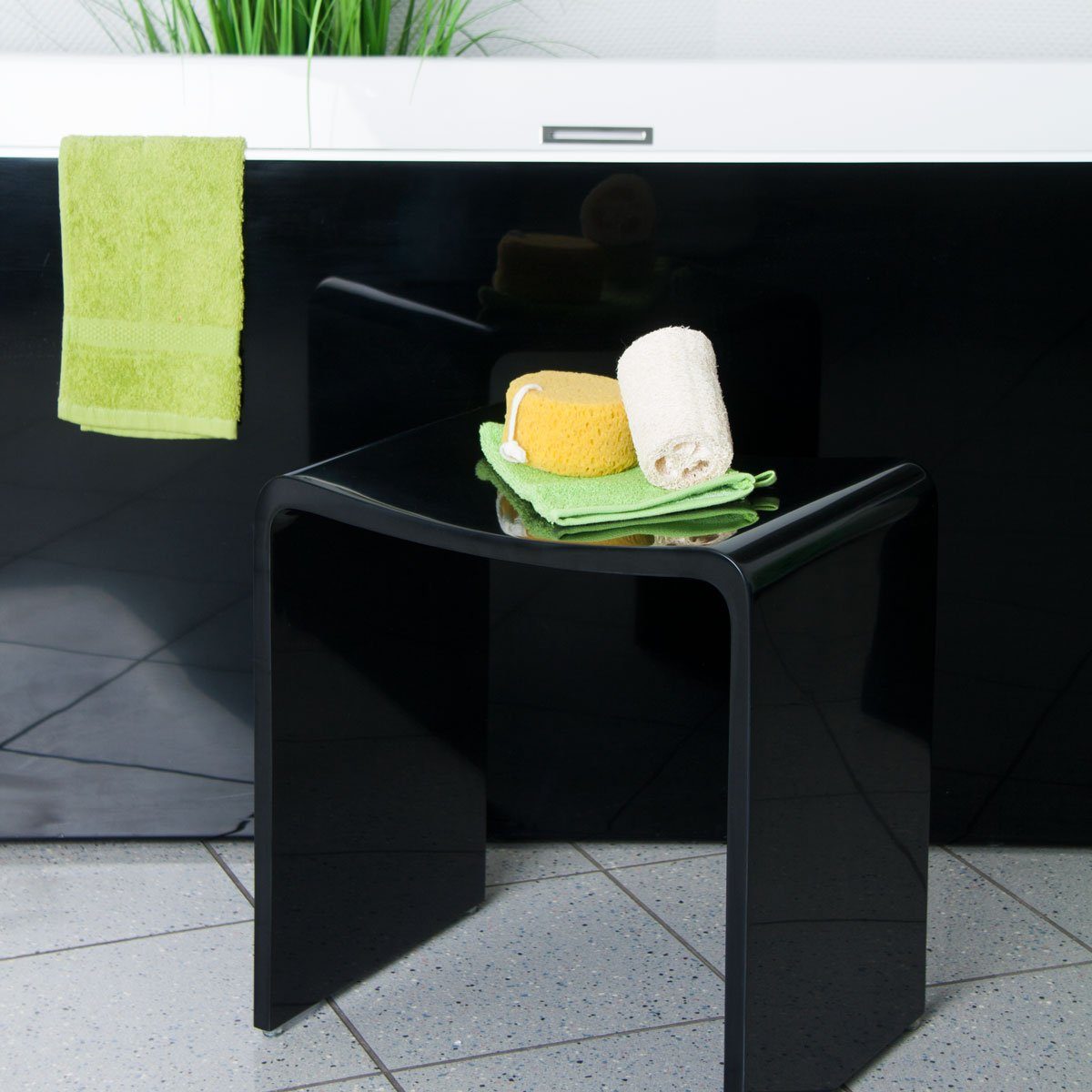 KZOAO Duschhocker Design Spa Badhocker aus Mineralguss Modell "Rom", belastbar bis 150 kg