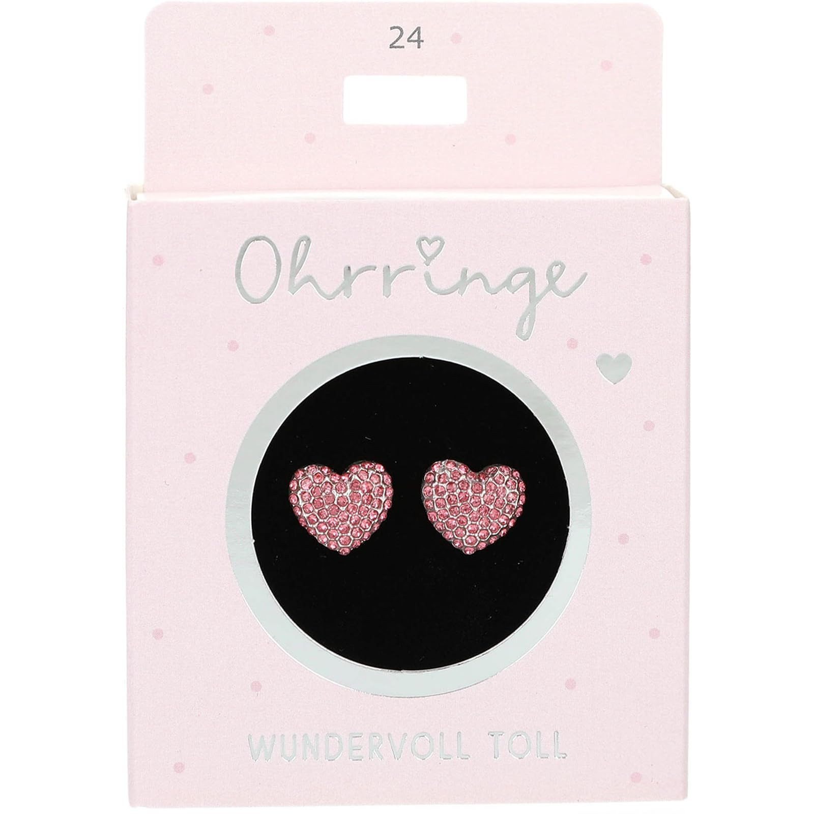 Depesche Schmuckset Glitzer Stecker-Ohrringe in Silber und Rosa mit Herz Motiv, Mit Glitzersteinen, ideal als kleines Geschenk