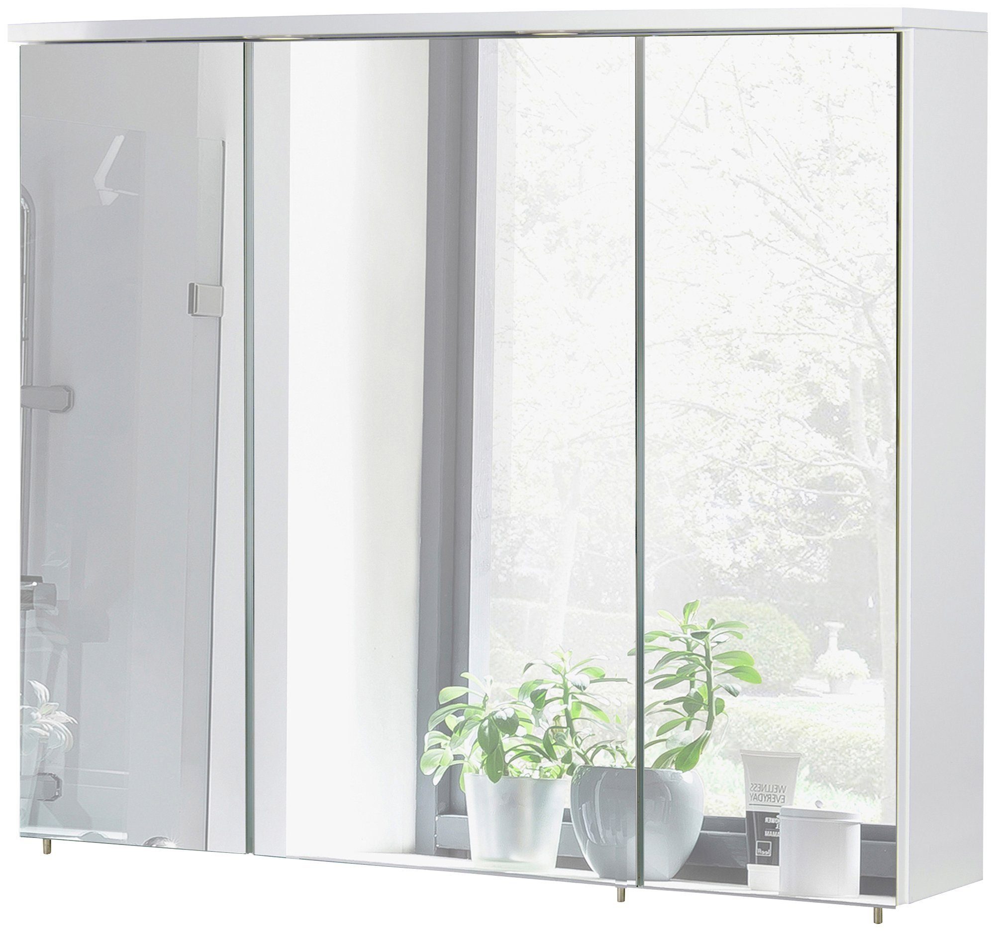 Schildmeyer Spiegelschrank 90 cm, Verona LED-Einbaustrahler, Breite Schalter-/Steckdosenbox 3-türig, 2