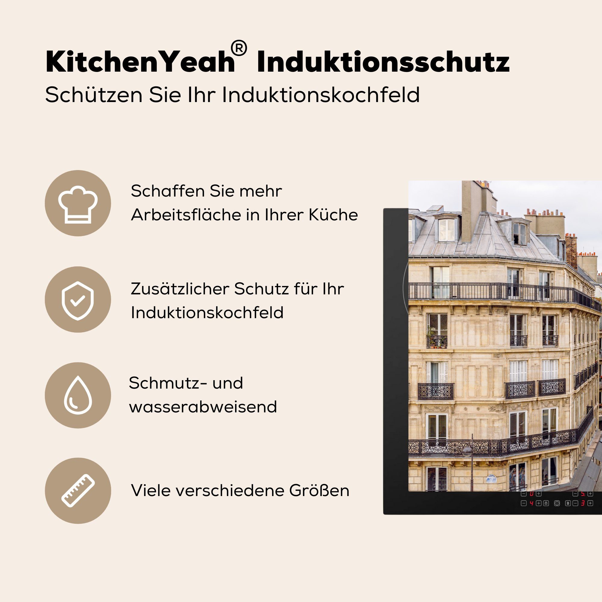 Herdblende-/Abdeckplatte die Induktionskochfeld cm, (1 - Schutz 81x52 küche, Architektur, für tlg), Wohnung Paris MuchoWow Ceranfeldabdeckung Vinyl, -