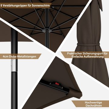 COSTWAY Sonnenschirm, Ø3m, mit 112 LED & Kurbel