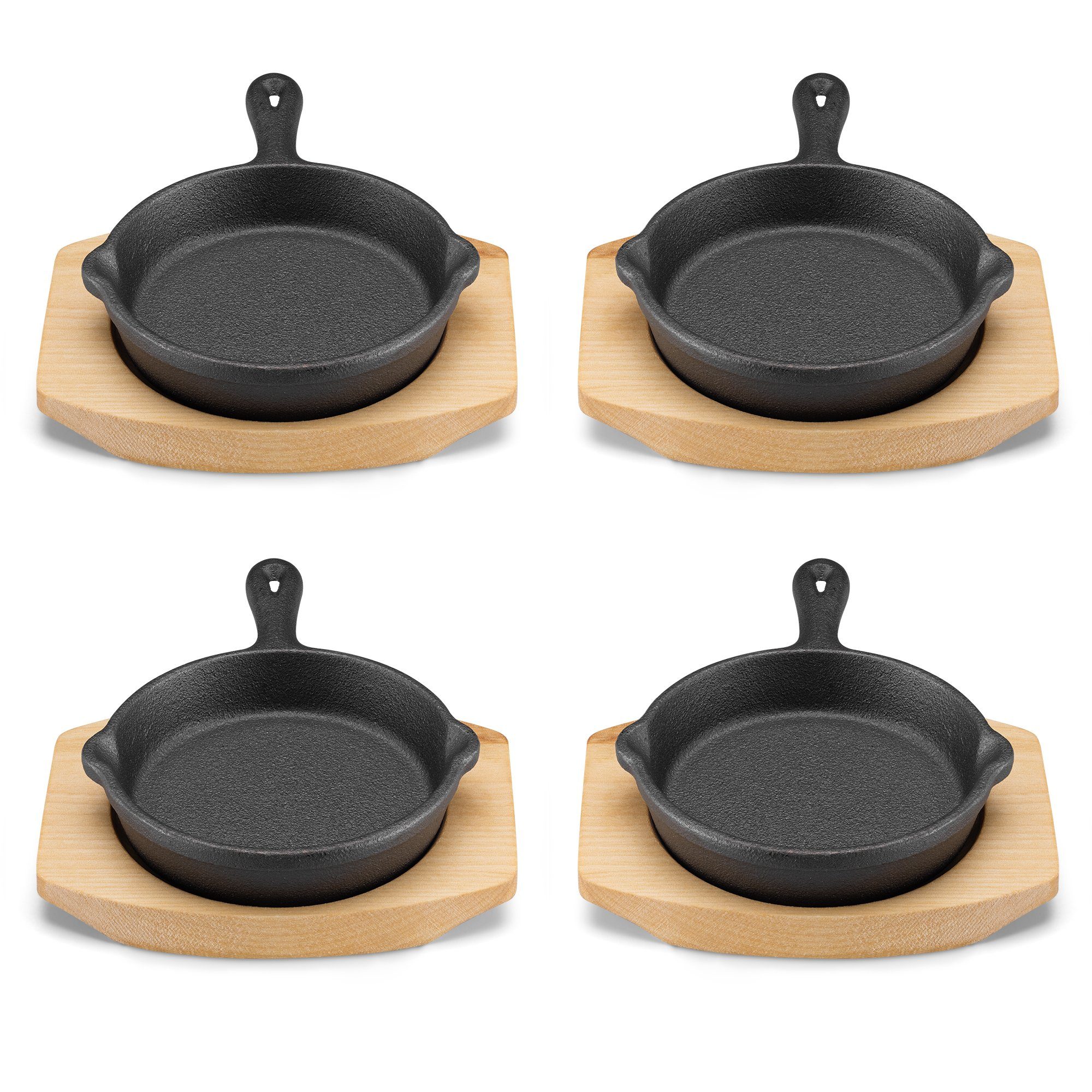 4 Mini-Gusseisenpfannen Mit Holzuntersetzern - Perfekt Für Tapas & Einzelportionen