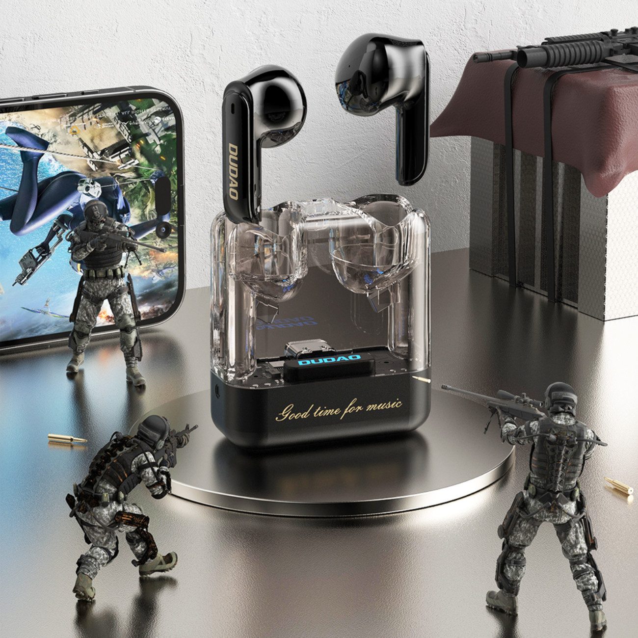 Dudao U18Pro Bluetooth-Kopfhörer (Bluetooth, Transparentes Design, LED-Logo, Bluetooth 5.3, USB-C)