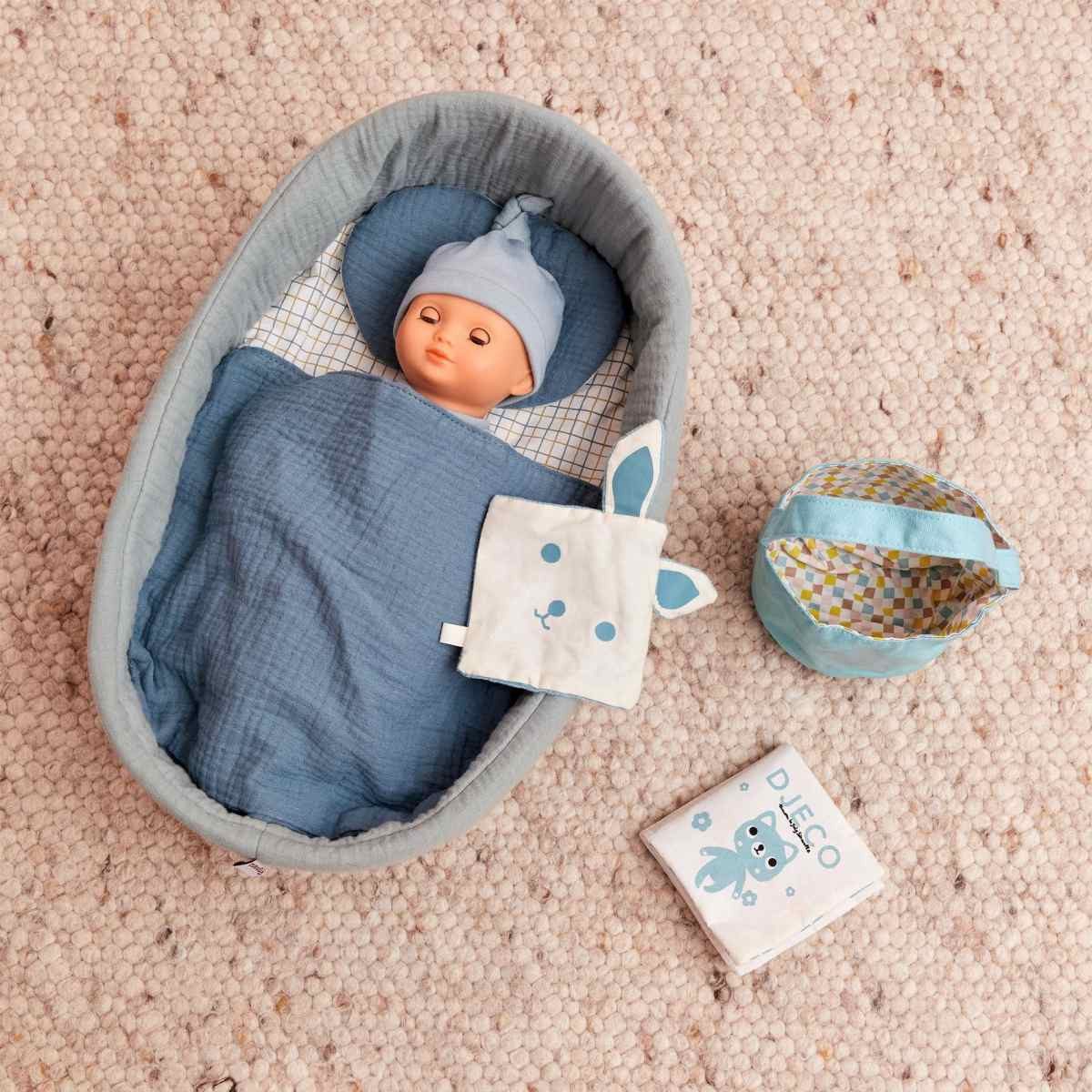 DJECO Babypuppe POMEA Puppe Neige 32cm weicher Körper Schlafaugen