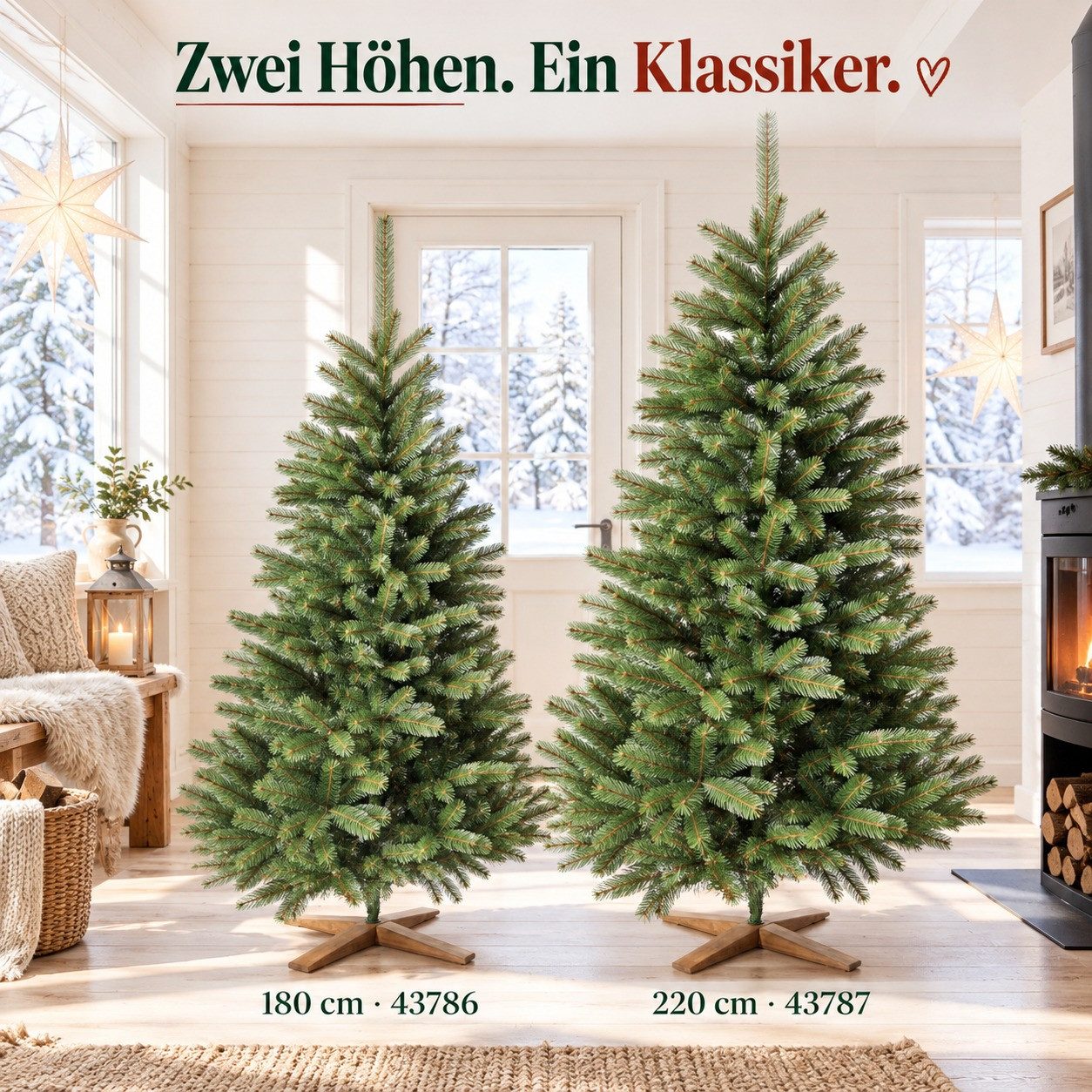 Onbest Künstlicher Weihnachtsbaum Premium wie echt 180cm, 220cm, mit Holzständer, Naturgetreu und Dicht, Nordmann-Tannenbaum, schwer entflammbar – Bild 3 von 5