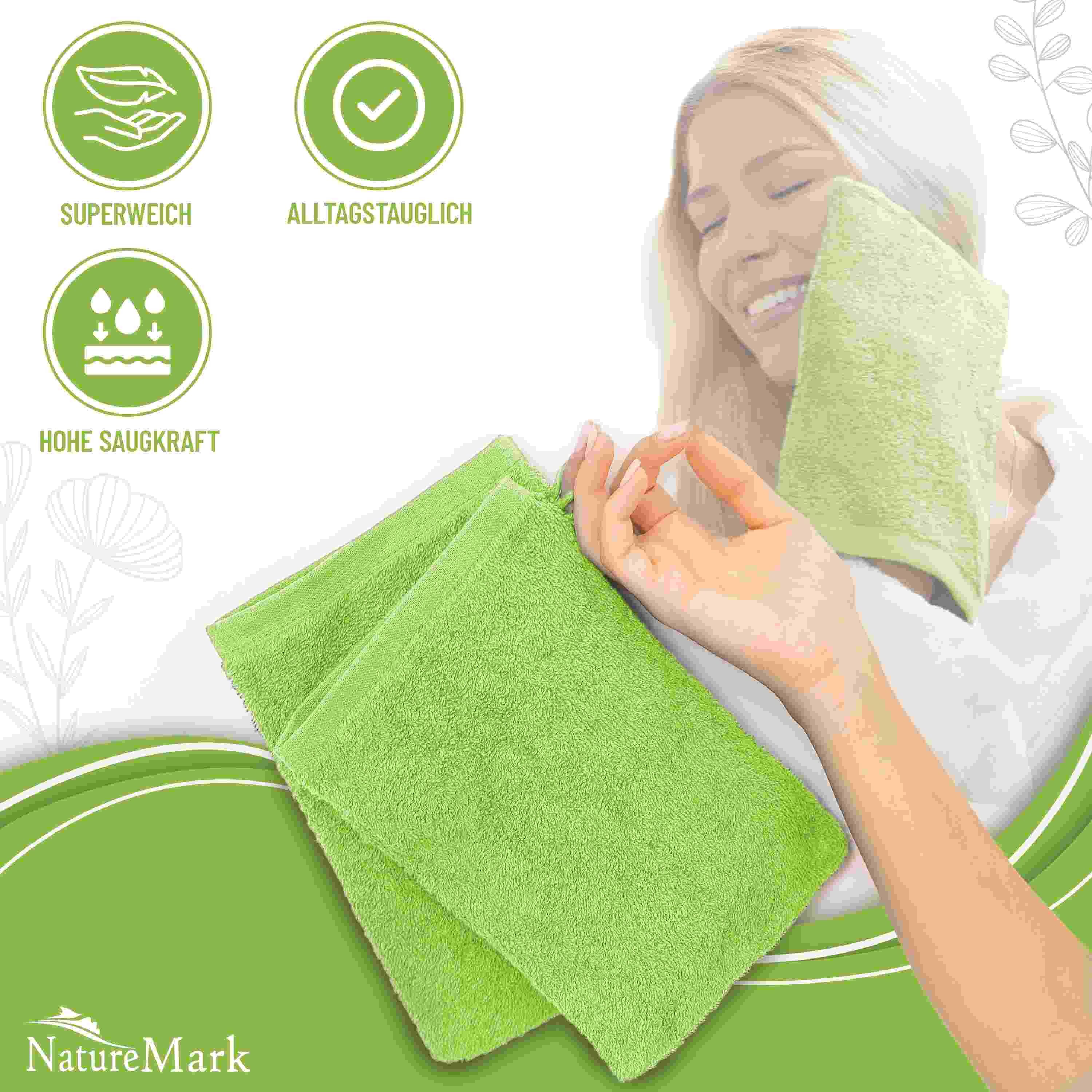 NatureMark Waschhandschuh 10er-Set Frottier Waschhandschuhe, 100% Baumwolle (10-St), Premium Frottier Waschhandschuhe, 15x21cm, Apfel grün