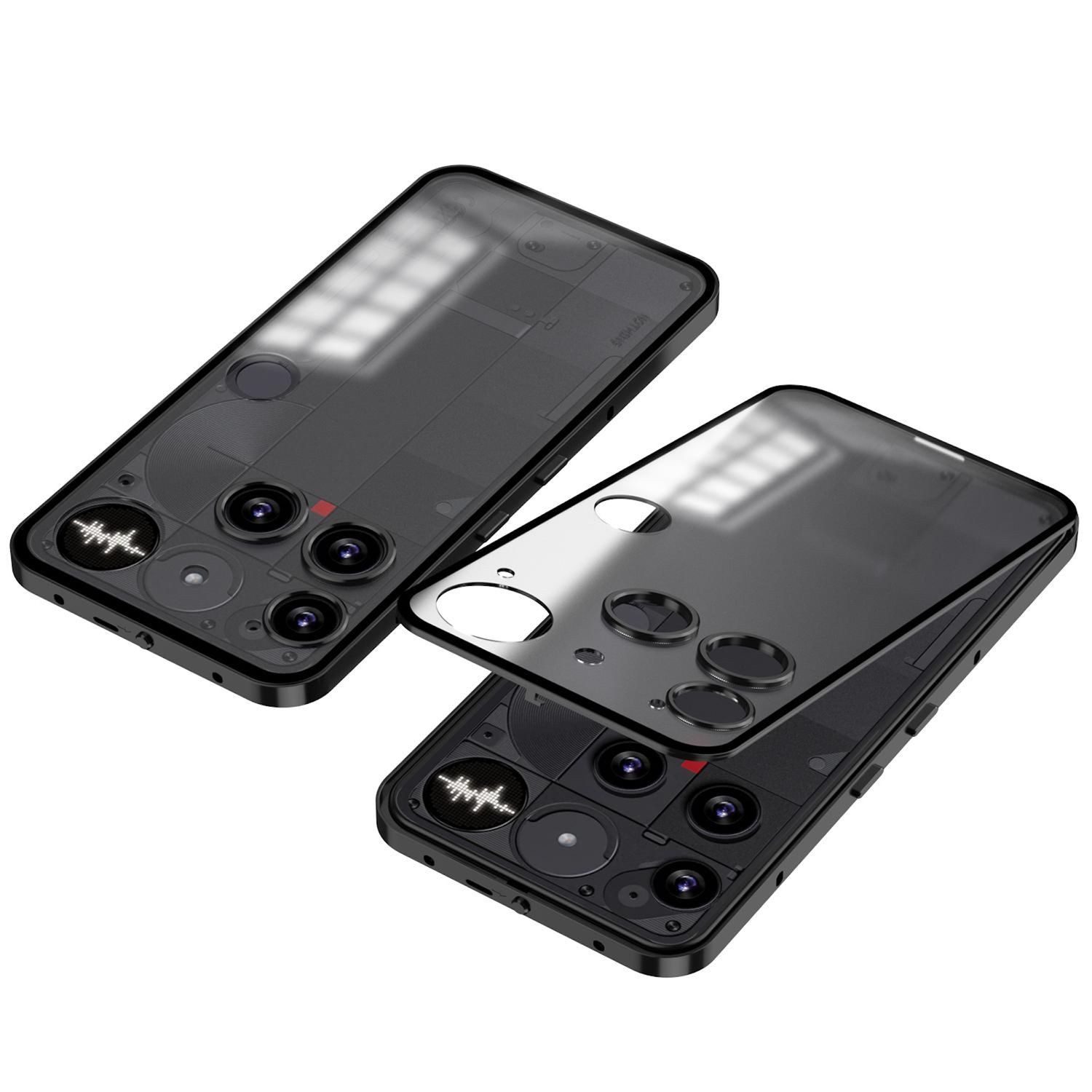 Wigento Handyhülle Für Nothing Phone 3 Snap Metall Rahmen Mattiert Schutz Hülle Schwarz, Snap-Verschluss Metallrahmen-Hülle mit mattierter Rückseite