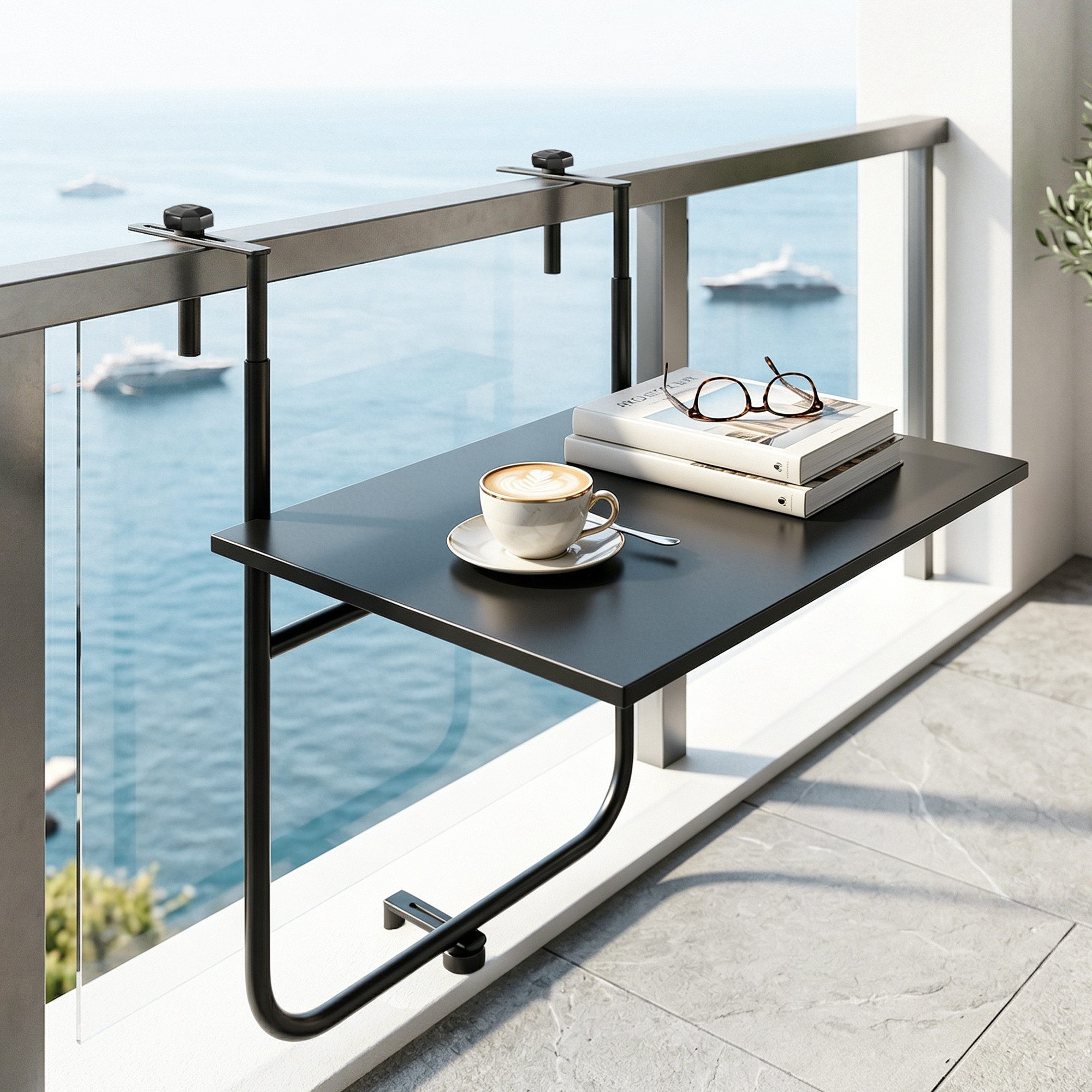 Outsunny Balkonhängetisch Einhängetisch,Balkonhängetisch,3-fach höhenverstellbar,bis 15kg (Terrassentisch, 1-St., Hängetisch), für Garten, Metall, 62 x 60 x 85,5 cm, Schwarz