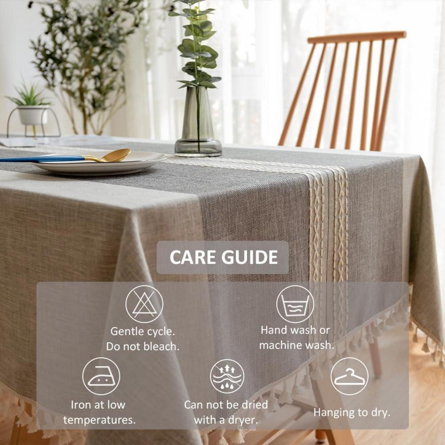 LuxusKollektion Tischdecke Tischdecke Grau Gestreift 140x220cm mit Quasten (1-tlg)